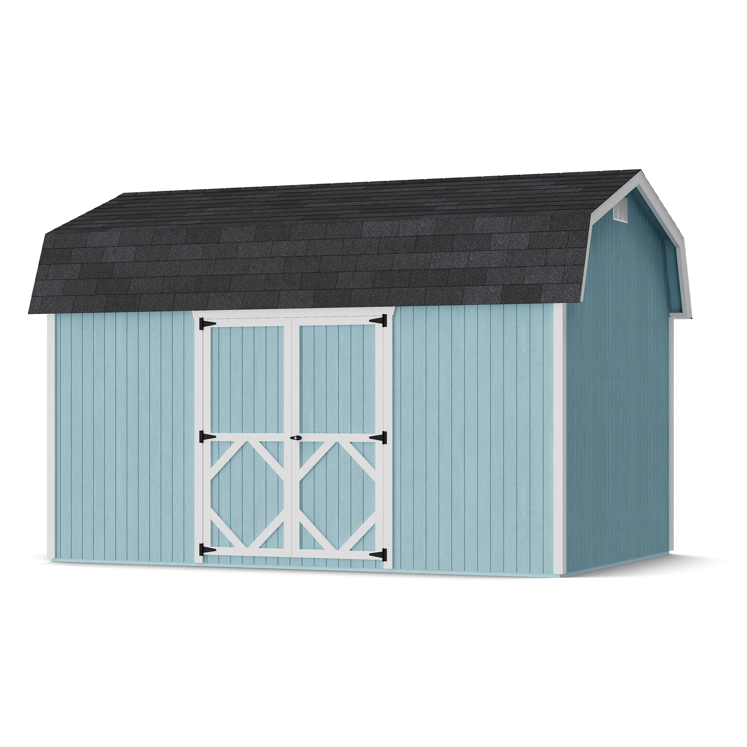 Rendering of Classic Gambrel 6' Barn Shed with Side Entry with shingles and paint.