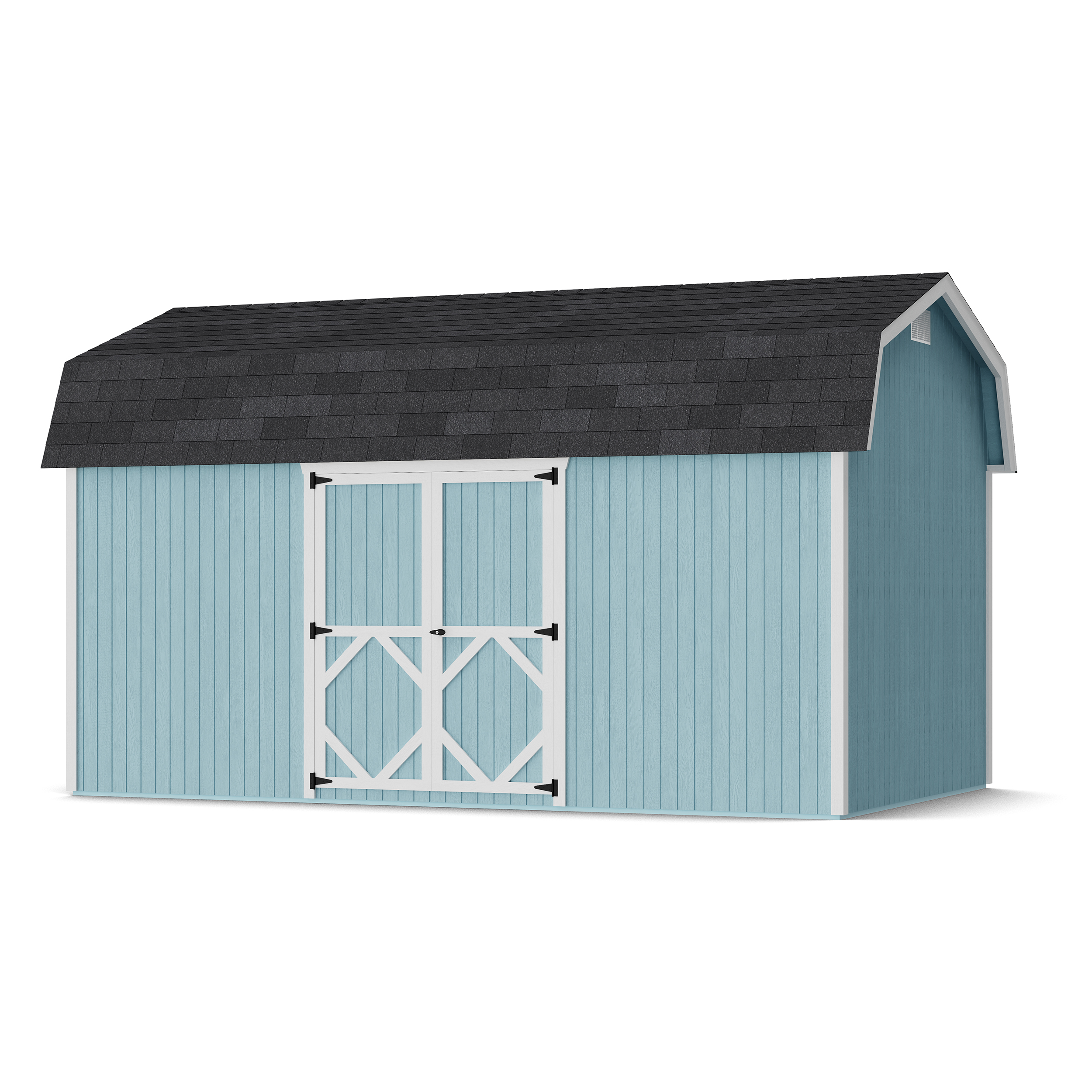 Rendering of Classic Gambrel 6' Barn Shed with Side Entry with shingles and paint.