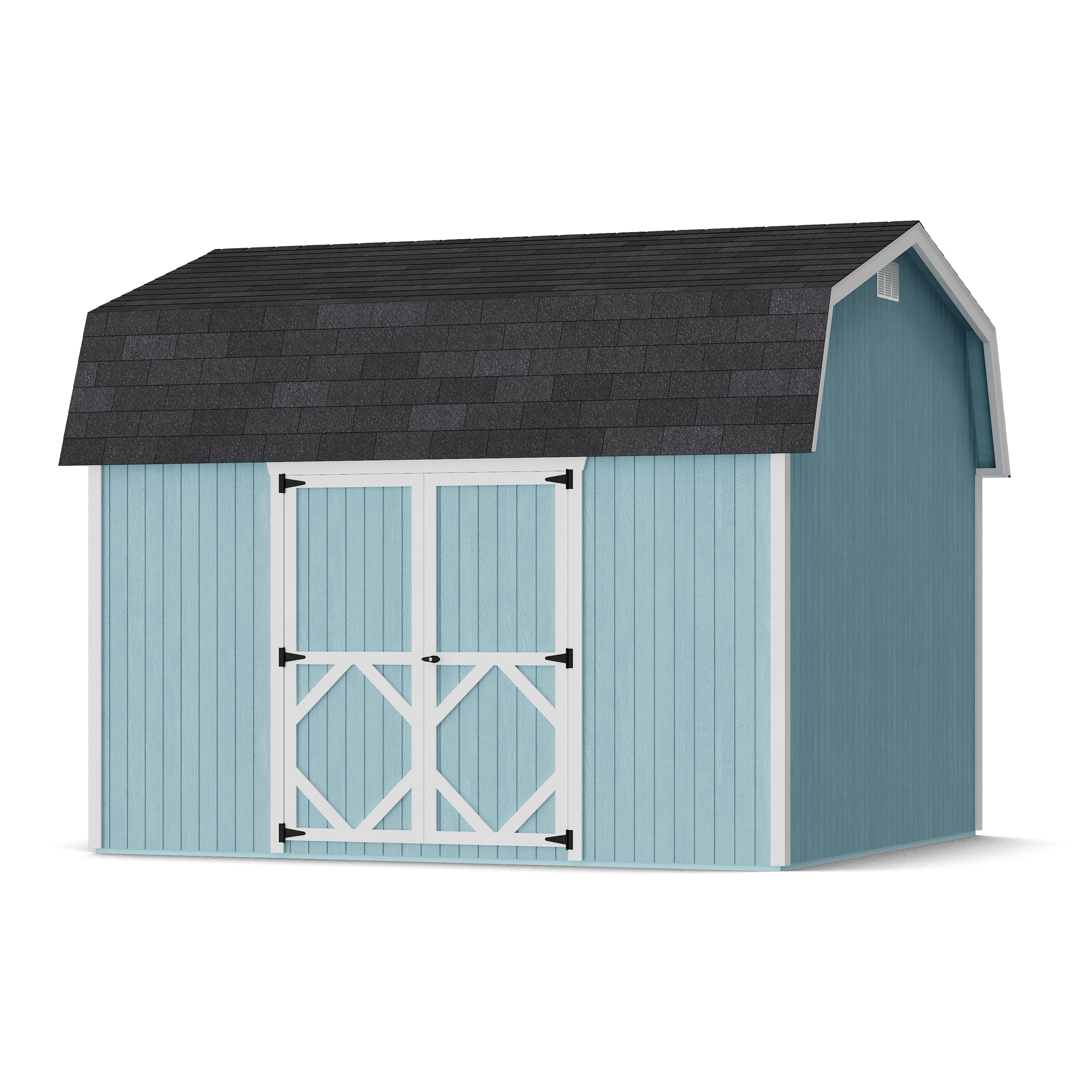 Rendering of Classic Gambrel 6' Barn Shed with Side Entry with shingles and paint.