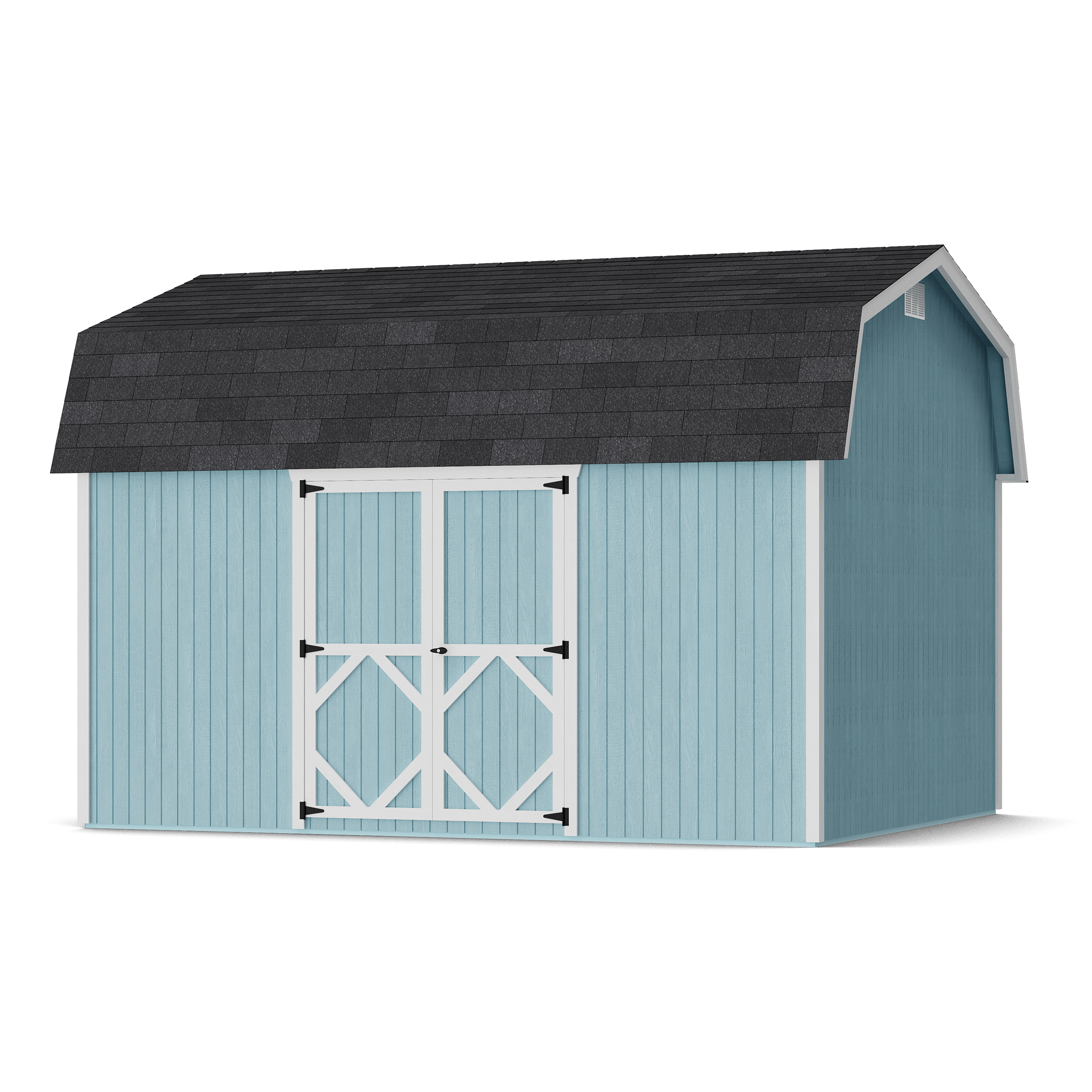Rendering of Classic Gambrel 6' Barn Shed with Side Entry with shingles and paint.