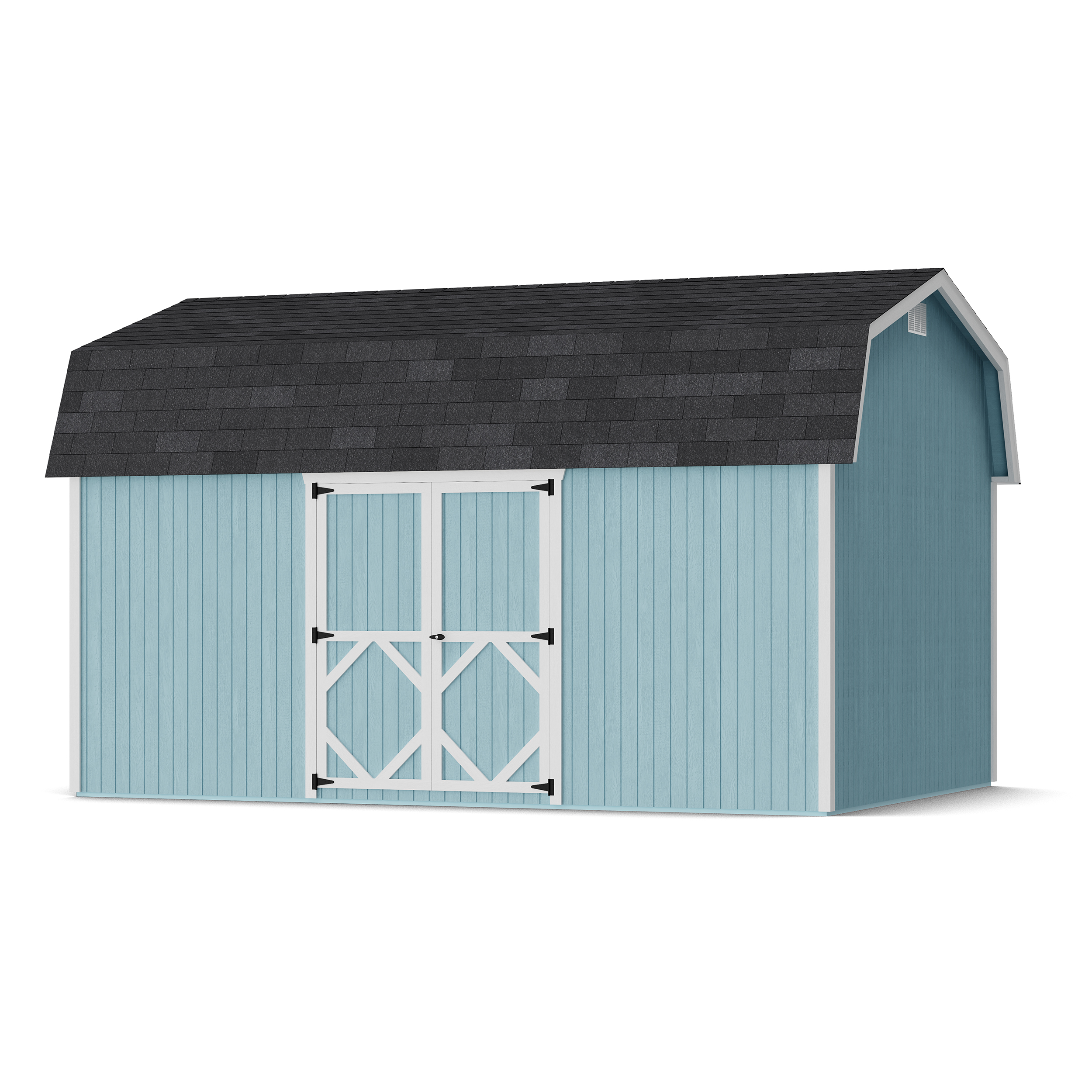 Rendering of Classic Gambrel 6' Barn Shed with Side Entry with shingles and paint.