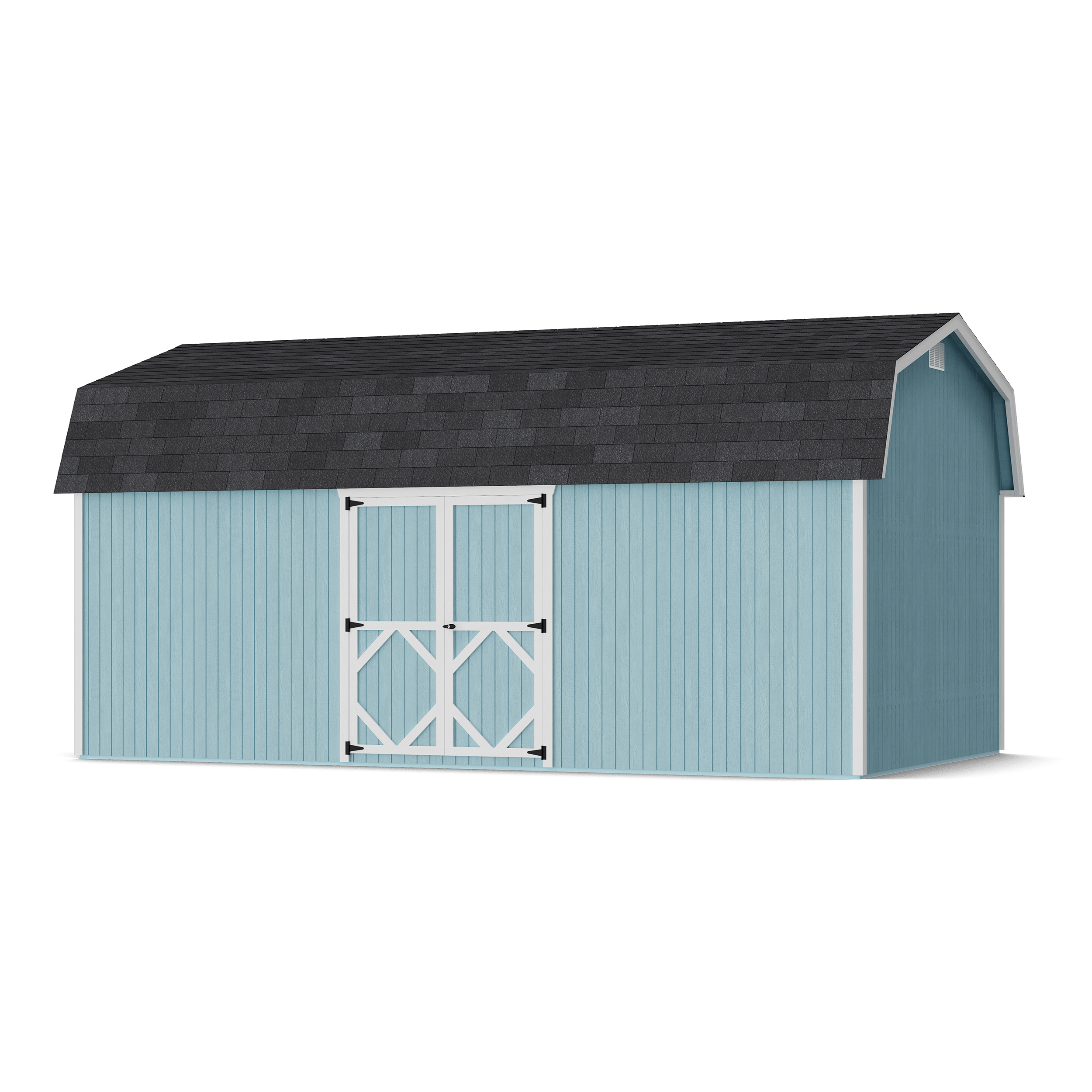 Rendering of Classic Gambrel 6' Barn Shed with Side Entry with shingles and paint.
