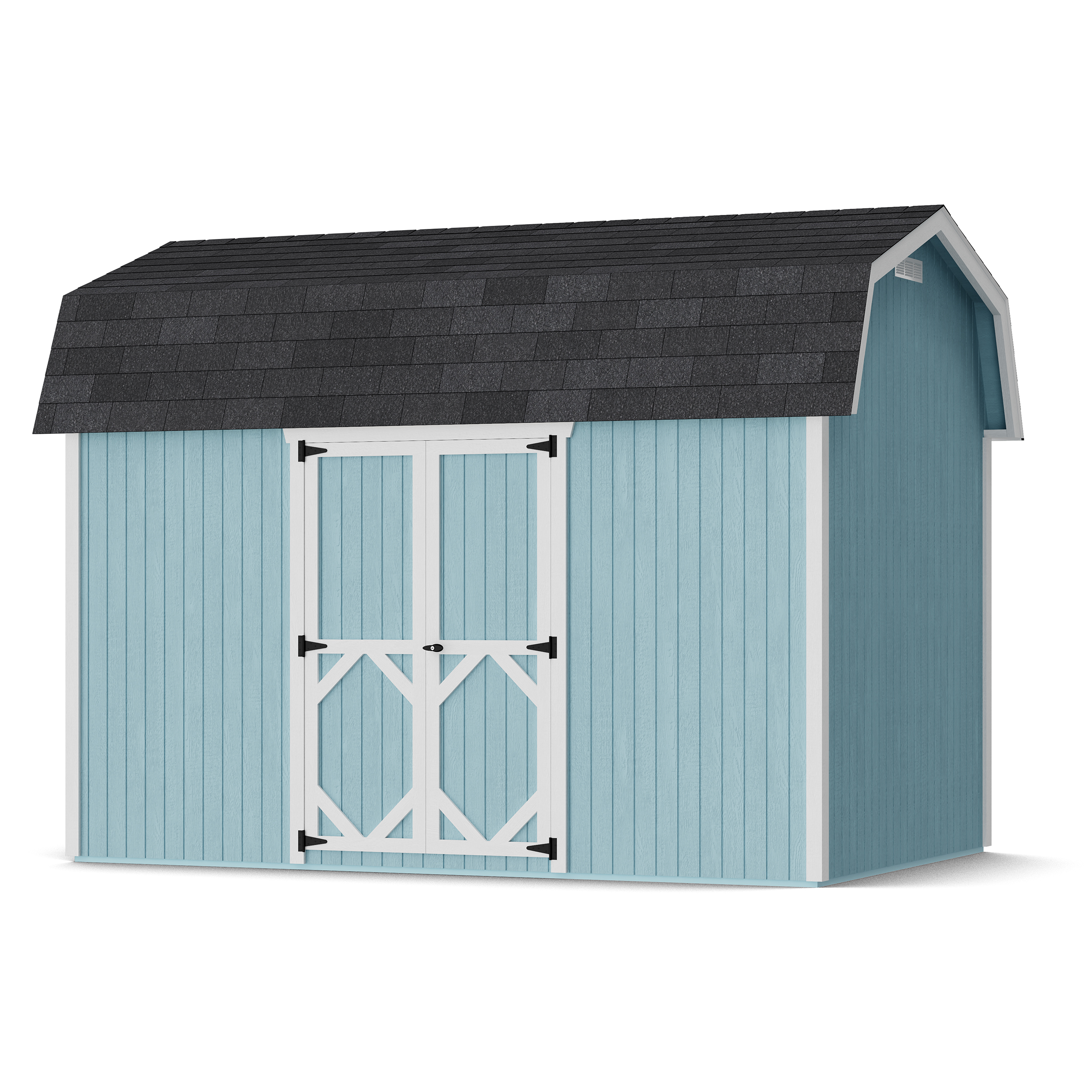 Rendering of Classic Gambrel 6' Barn Shed with Side Entry with shingles and paint.