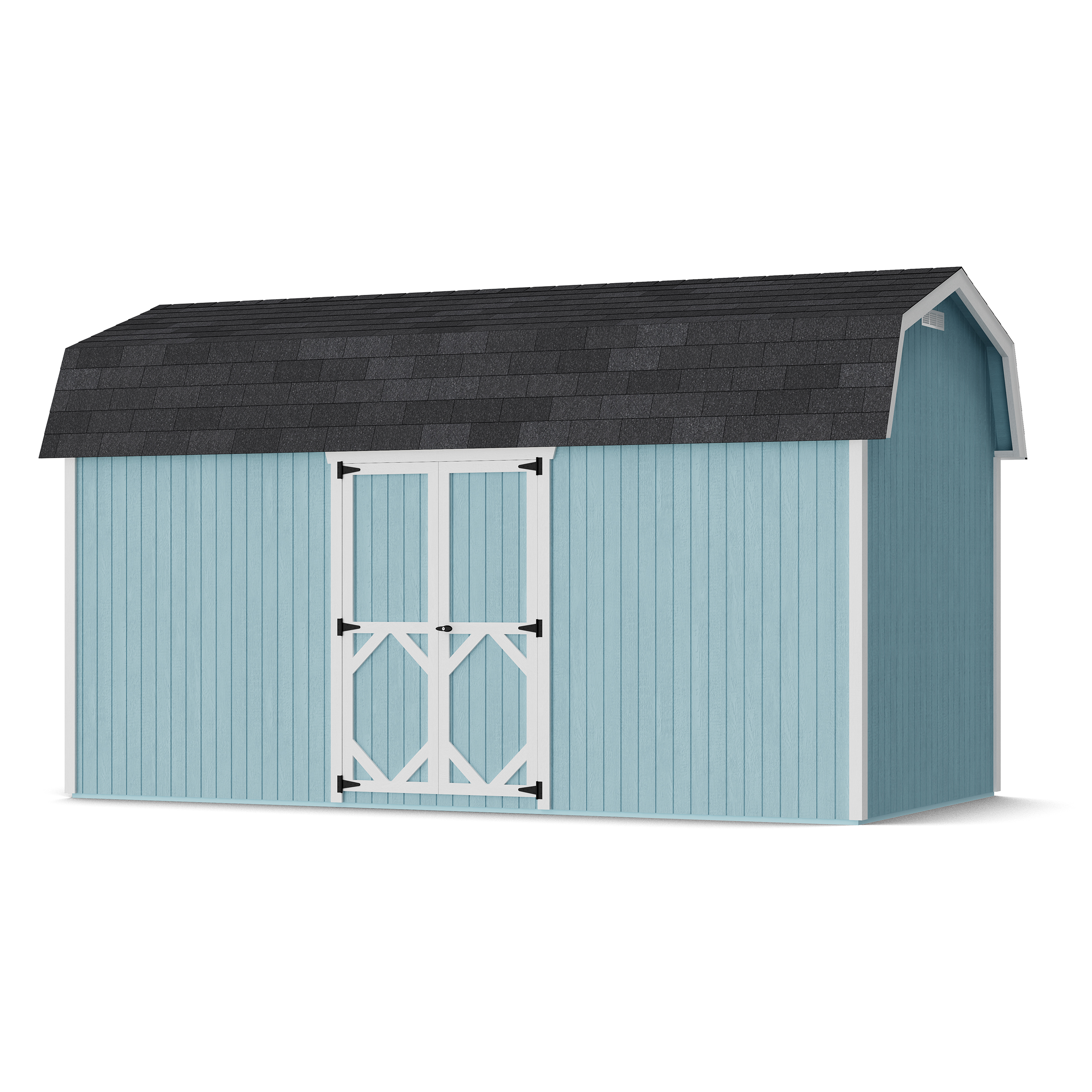 Rendering of Classic Gambrel 6' Barn Shed with Side Entry with shingles and paint.
