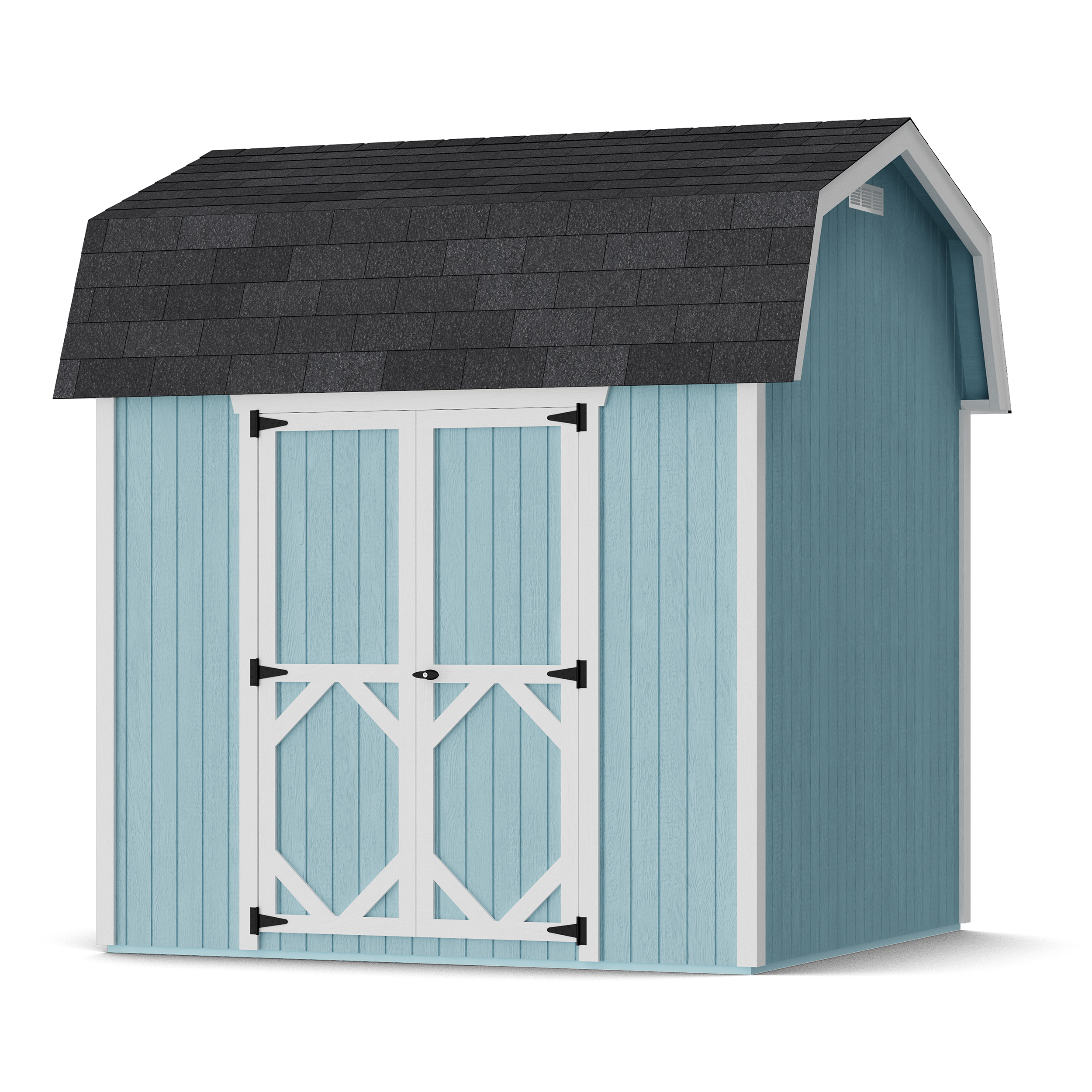 Rendering of Classic Gambrel 6' Barn Shed with Side Entry with shingles and paint.