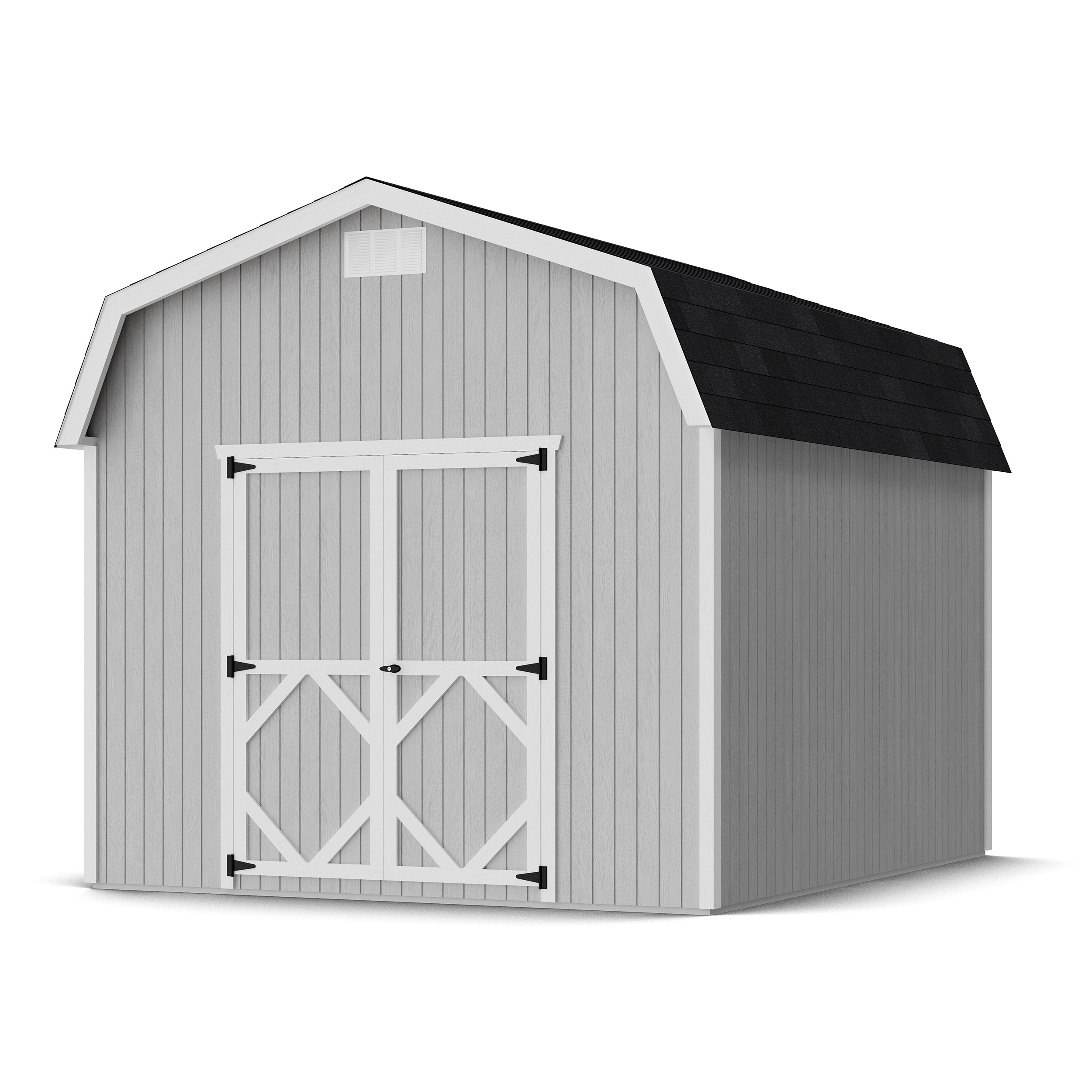 Rendering of Classic Gambrel 6' Barn Shed with shingles and paint.