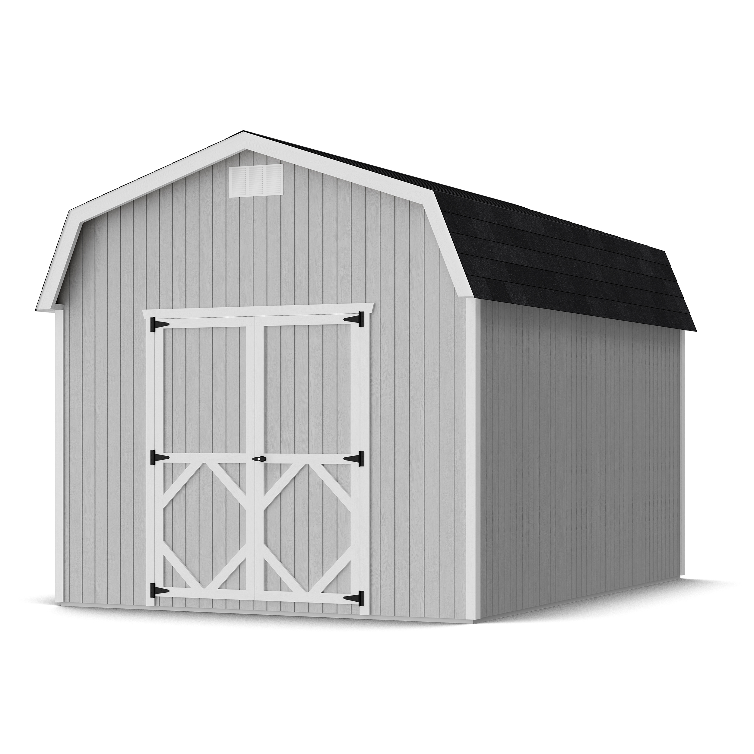 Rendering of Classic Gambrel 6' Barn Shed with shingles and paint.