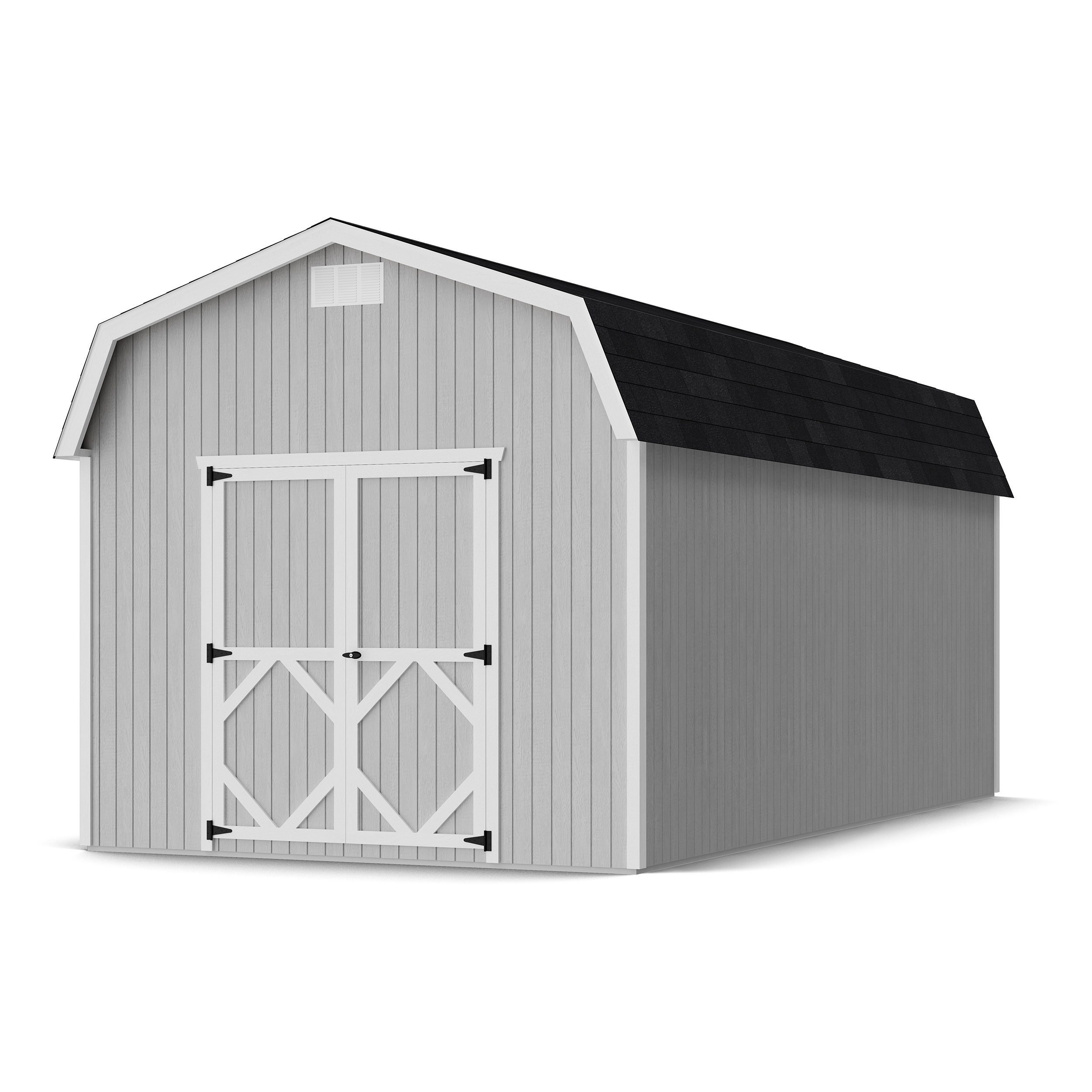 Rendering of Classic Gambrel 6' Barn Shed with shingles and paint.