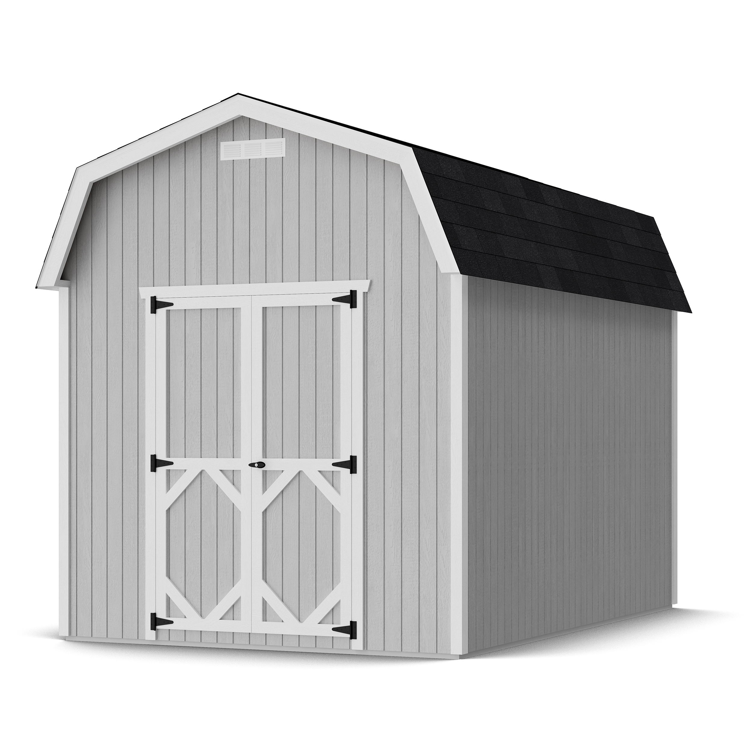 Rendering of Classic Gambrel 6' Barn Shed with shingles and paint.