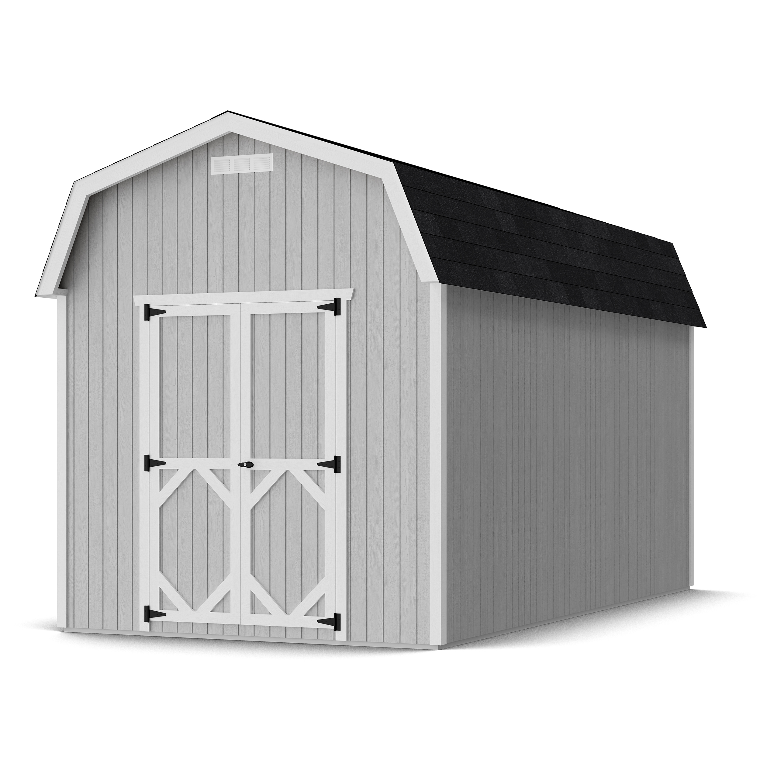 Rendering of Classic Gambrel 6' Barn Shed with shingles and paint.