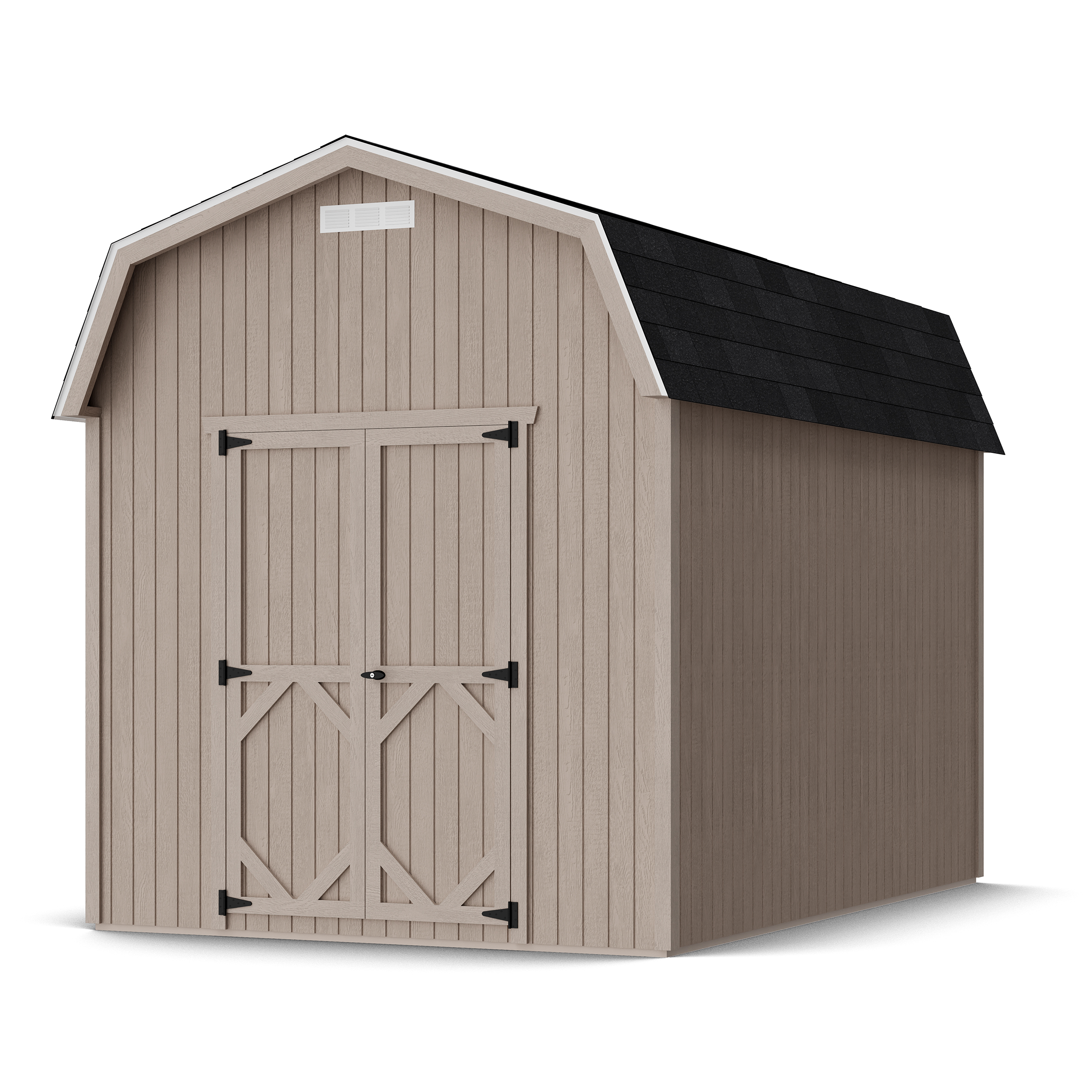Rendering of Classic Gambrel 6' Barn Shed in assembly process ready to be painted.