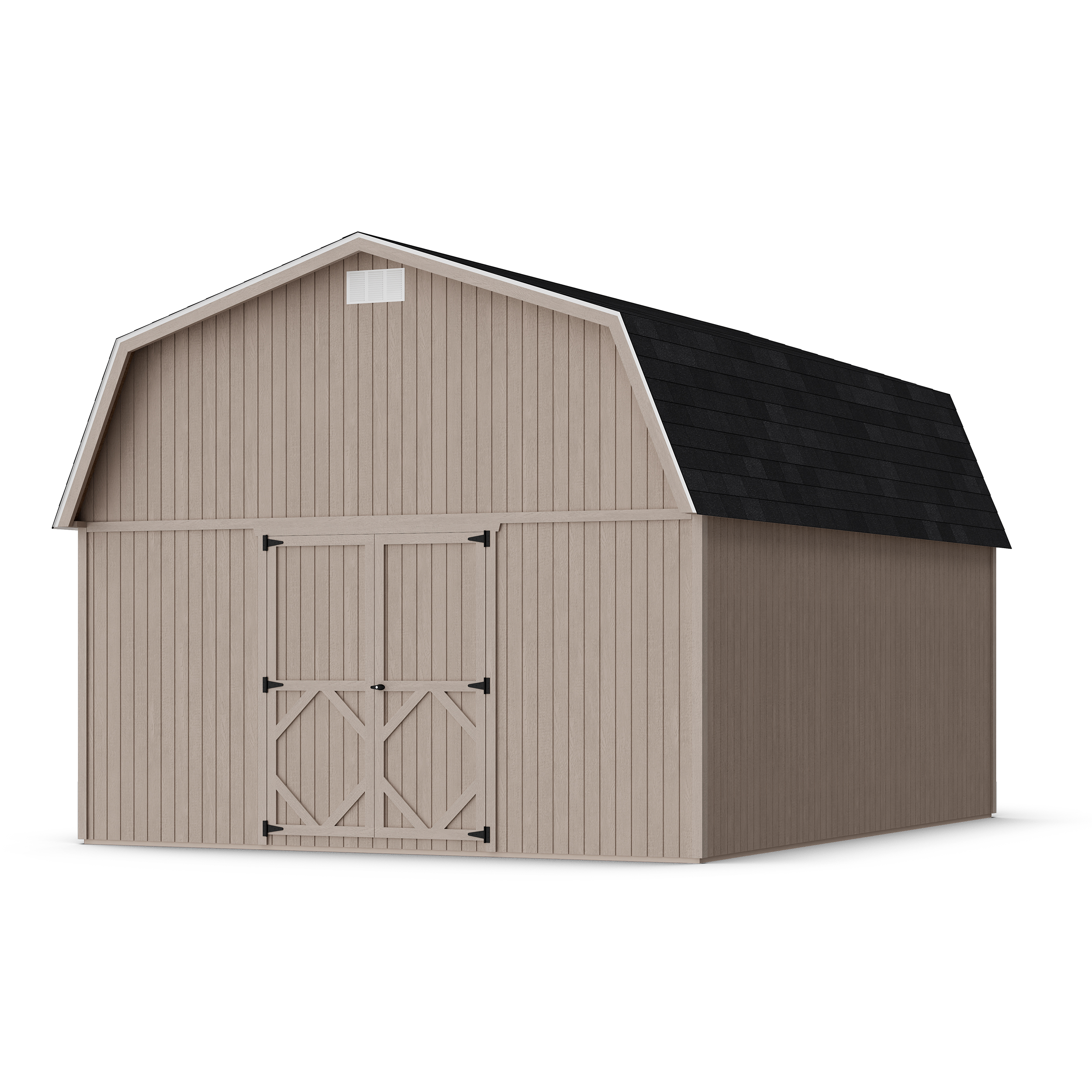 Rendering of Classic Gambrel Large Barn Shed in assembly process ready to be painted.