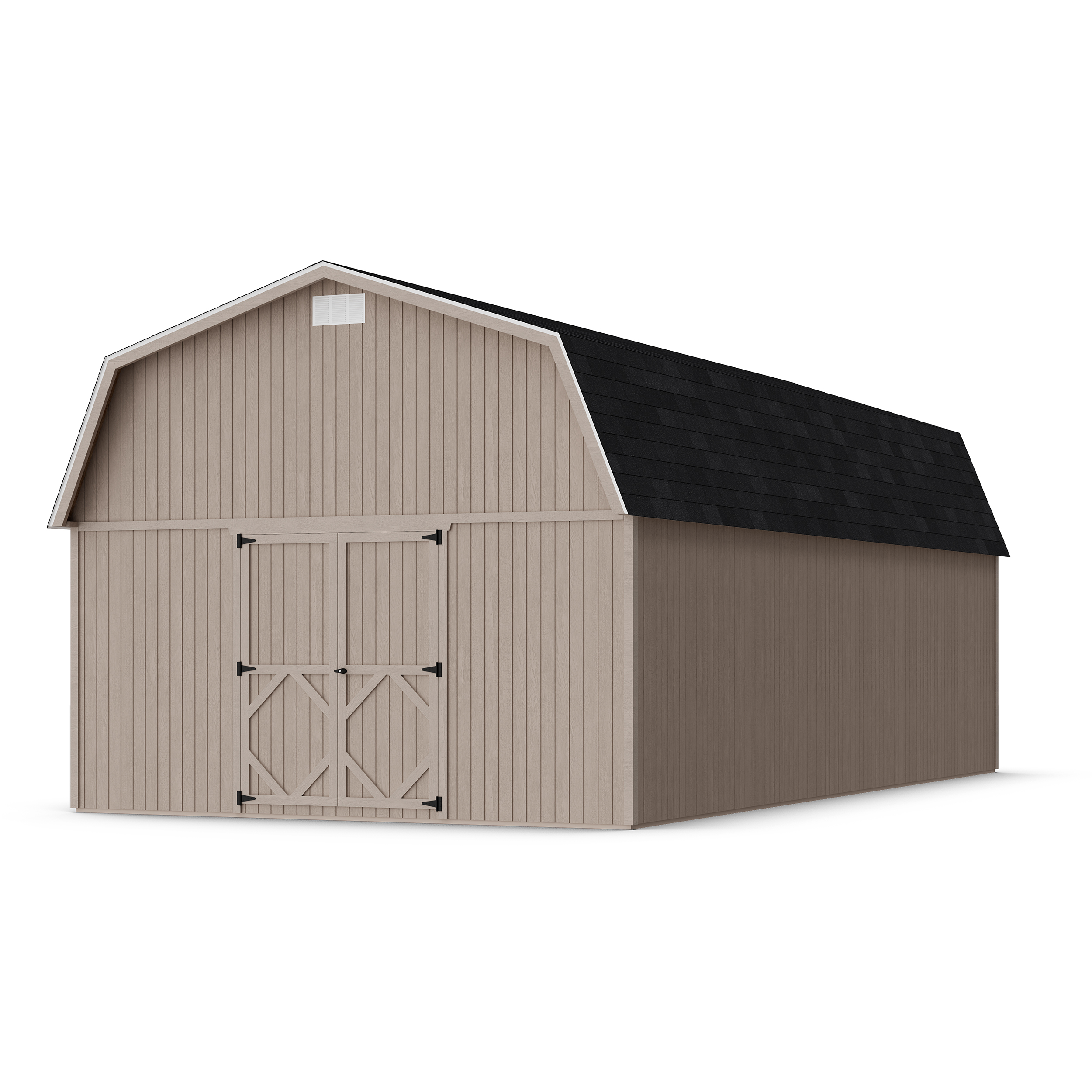 Rendering of Classic Gambrel Large Barn Shed in assembly process ready to be painted.