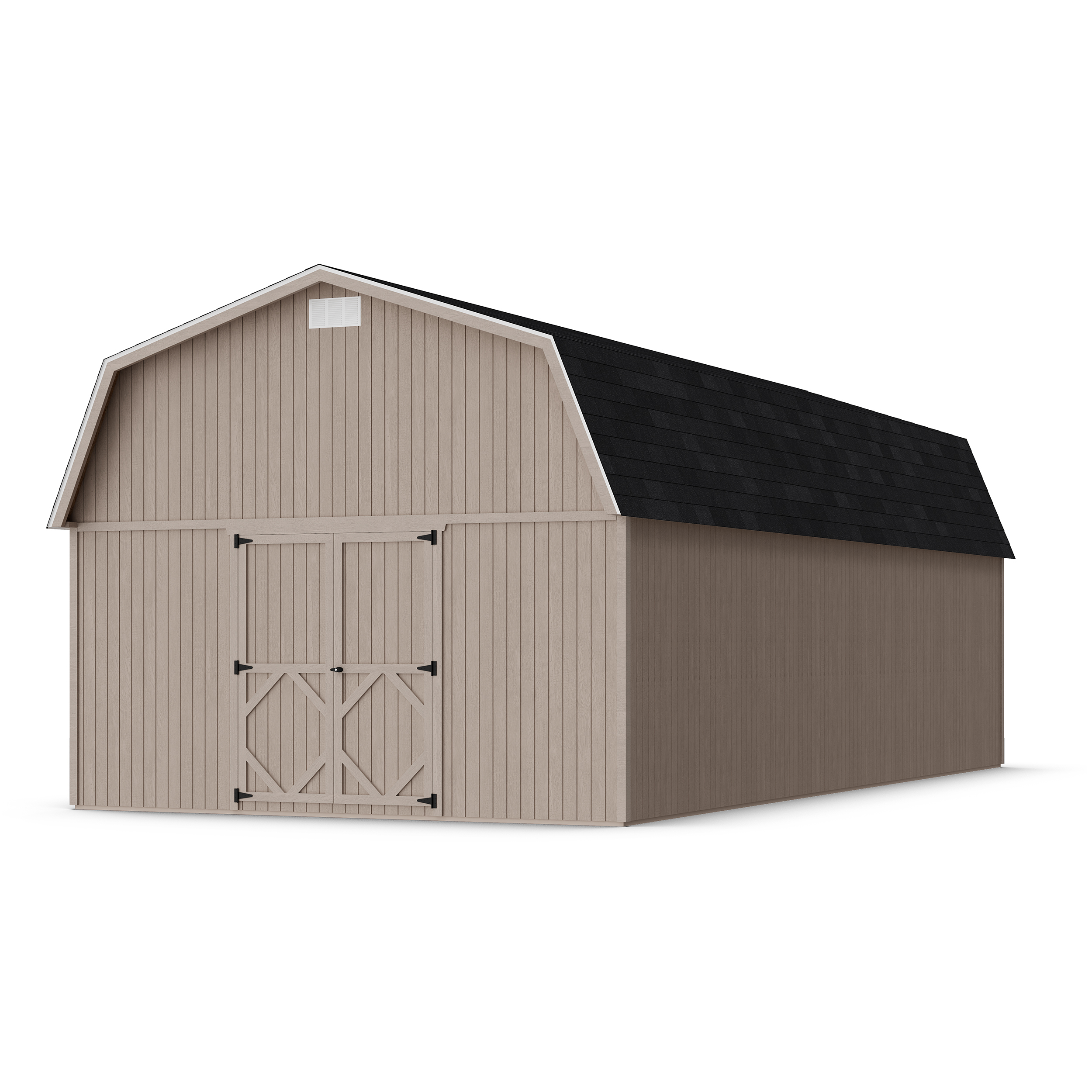 Rendering of Classic Gambrel Large Barn Shed in assembly process ready to be painted.