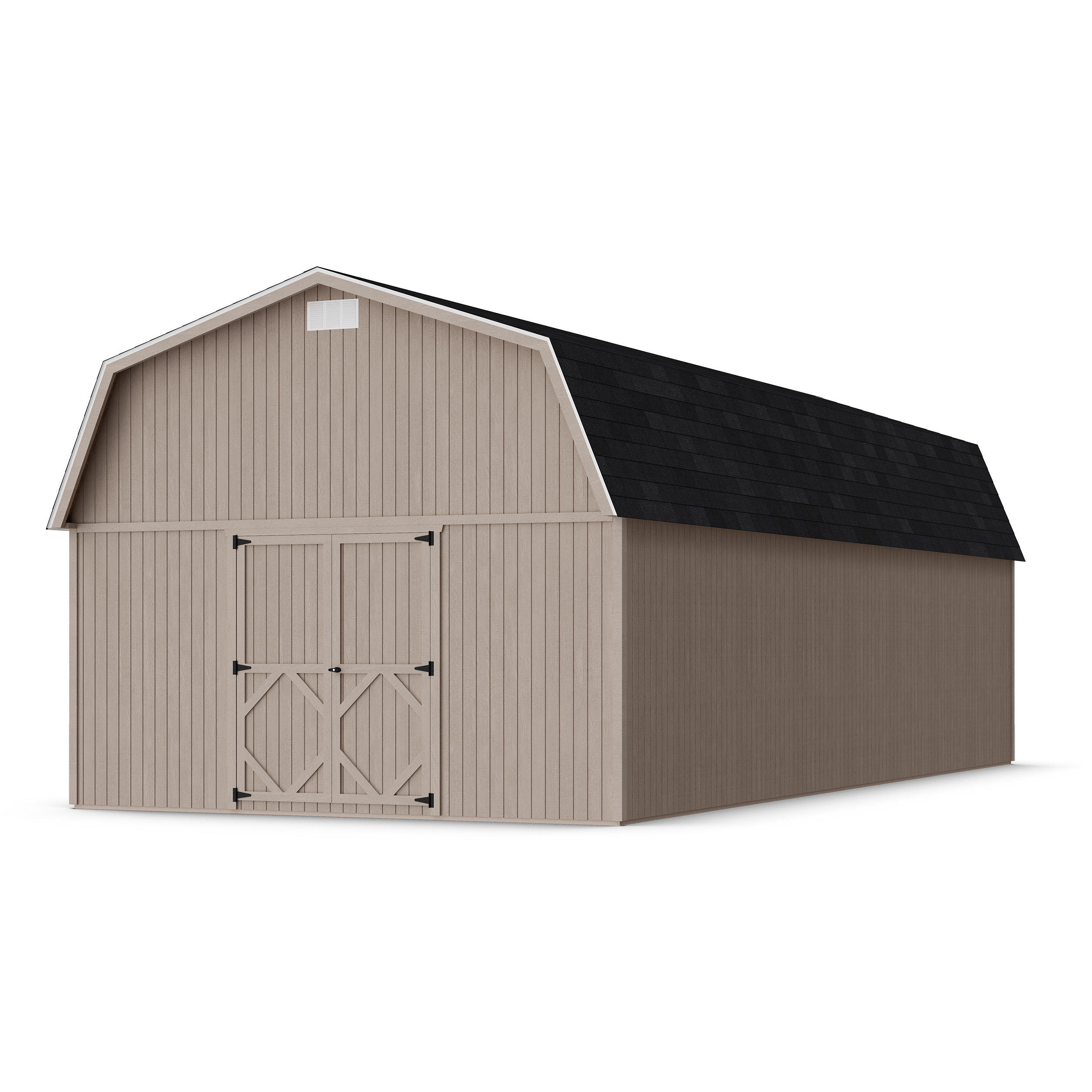 Rendering of Classic Gambrel Large Barn Shed in assembly process ready to be painted.