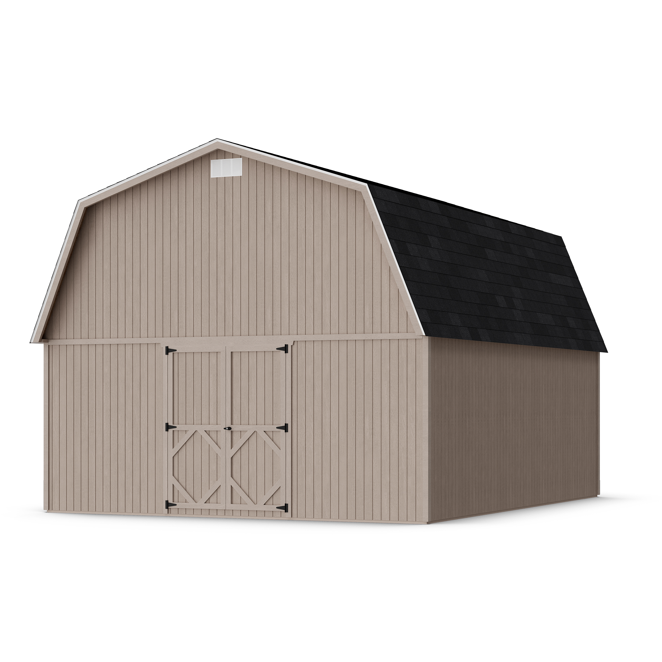 Rendering of Classic Gambrel Large Barn Shed in assembly process ready to be painted.