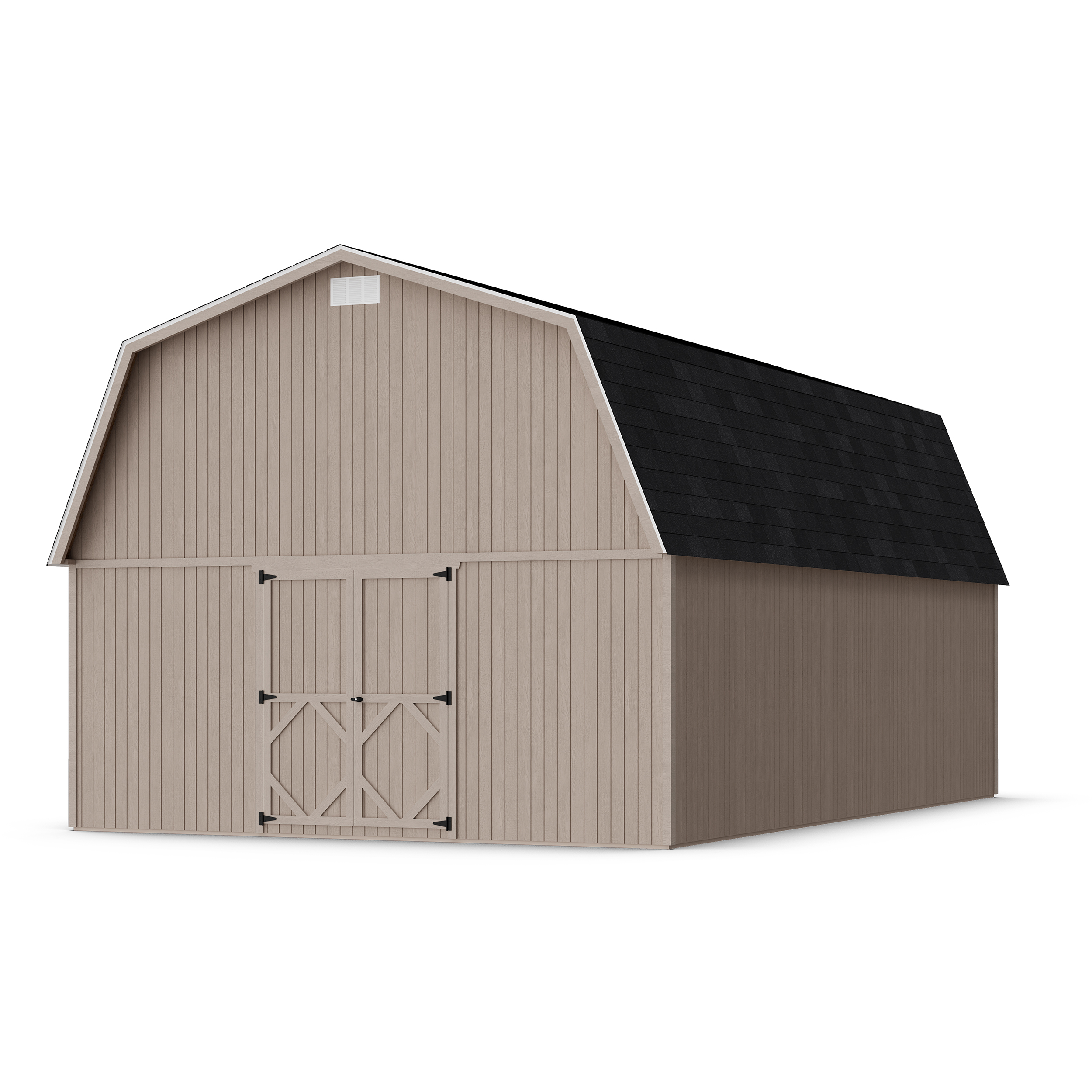 Rendering of Classic Gambrel Large Barn Shed in assembly process ready to be painted.