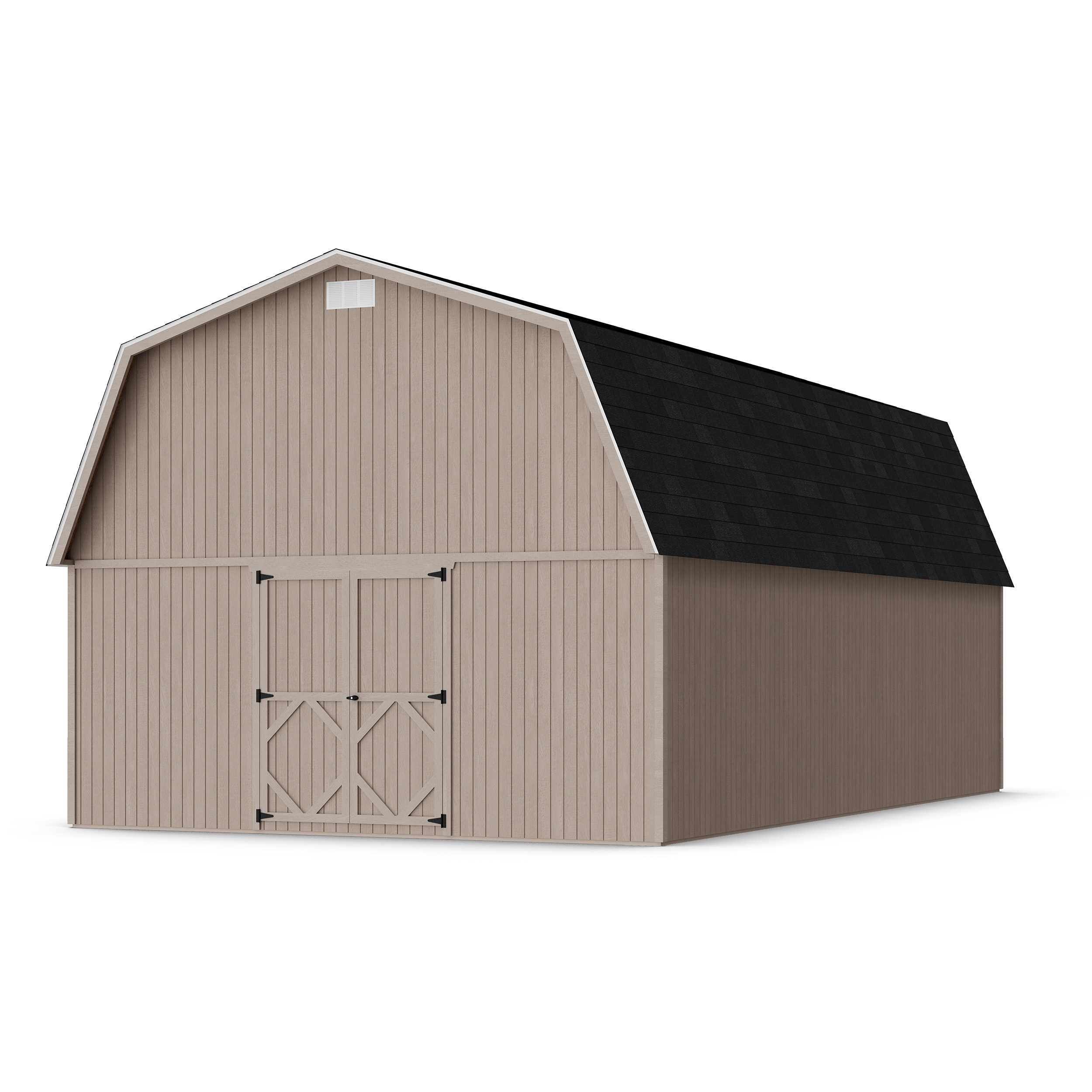 Rendering of Classic Gambrel Large Barn Shed in assembly process ready to be painted.