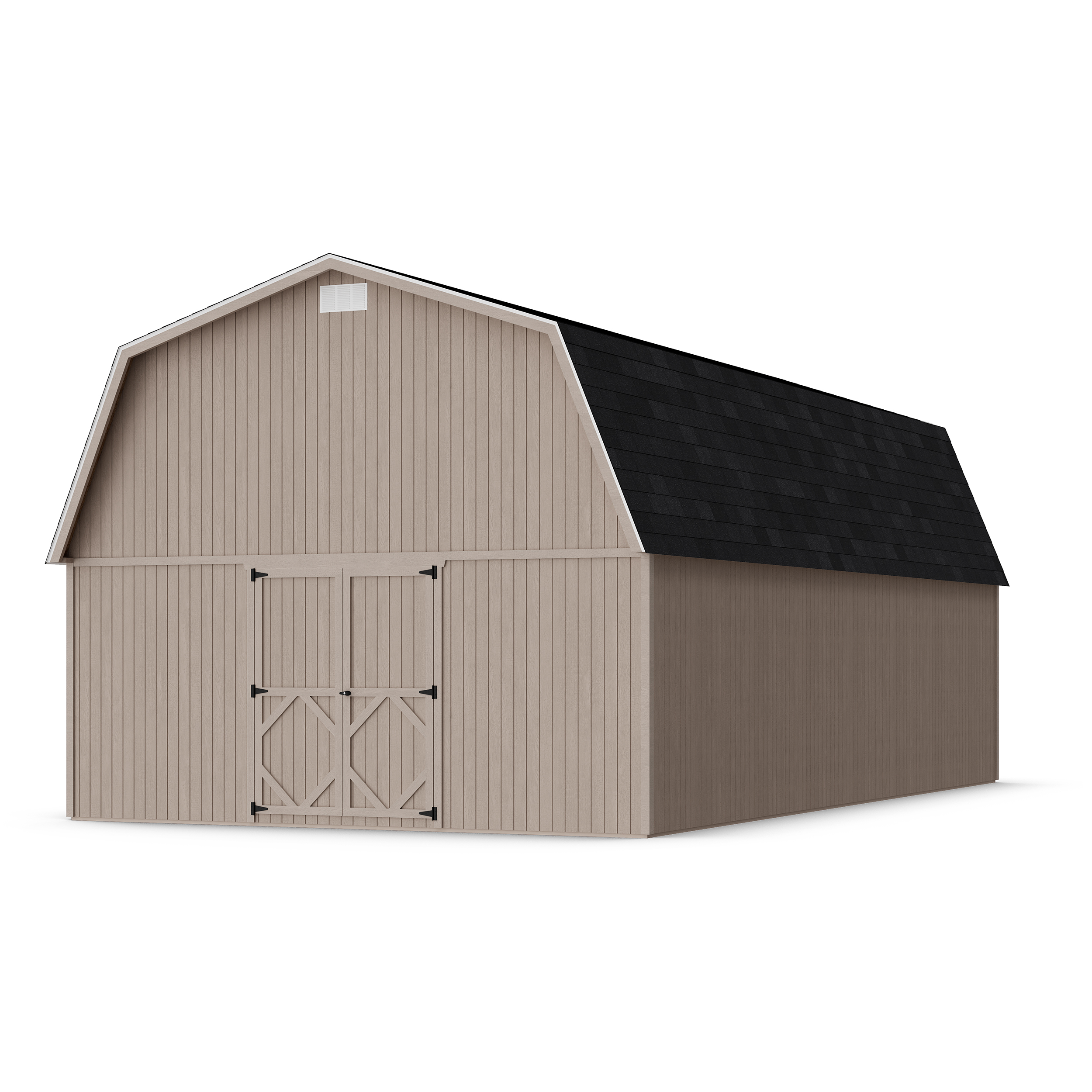 Rendering of Classic Gambrel Large Barn Shed in assembly process ready to be painted.
