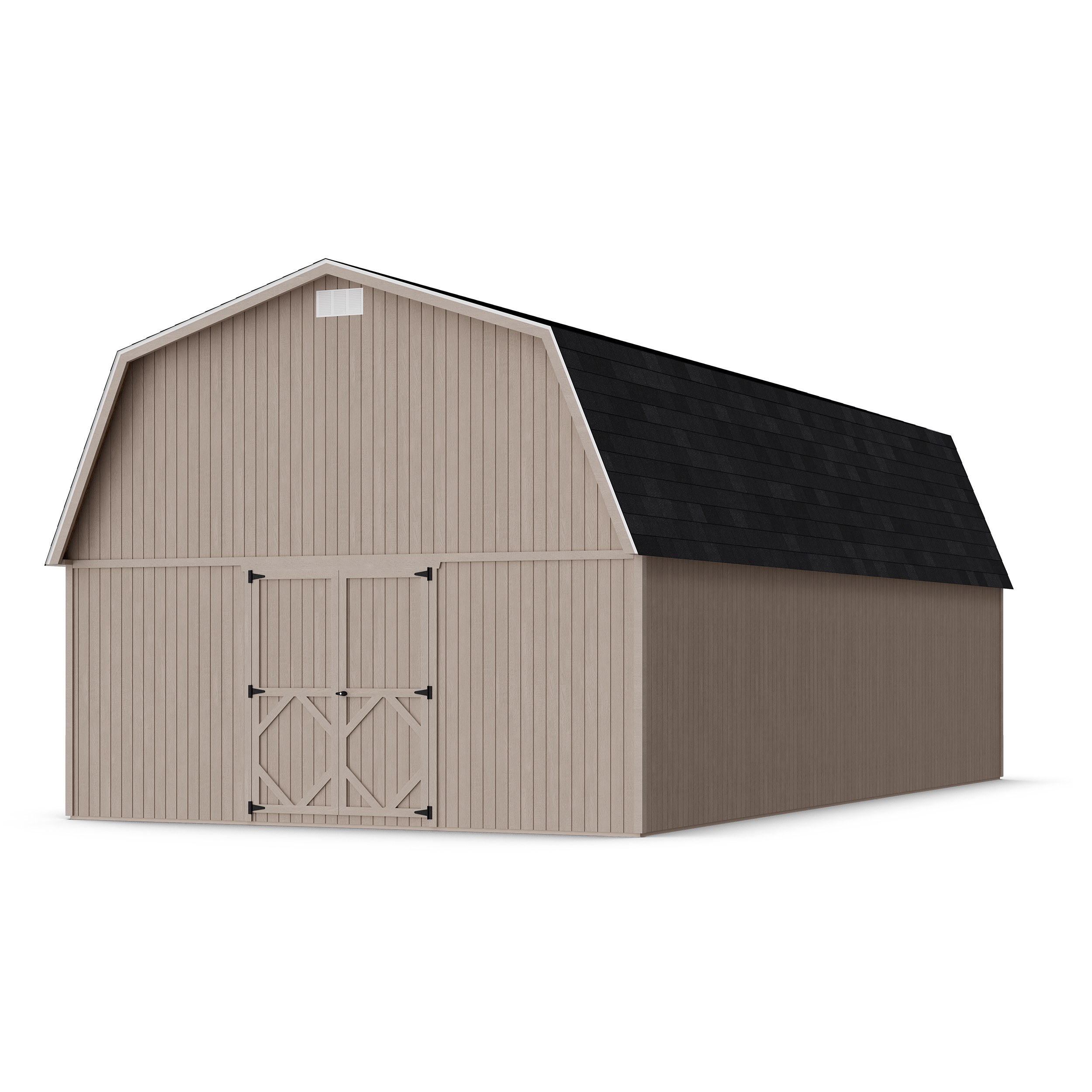 Rendering of Classic Gambrel Large Barn Shed in assembly process ready to be painted.
