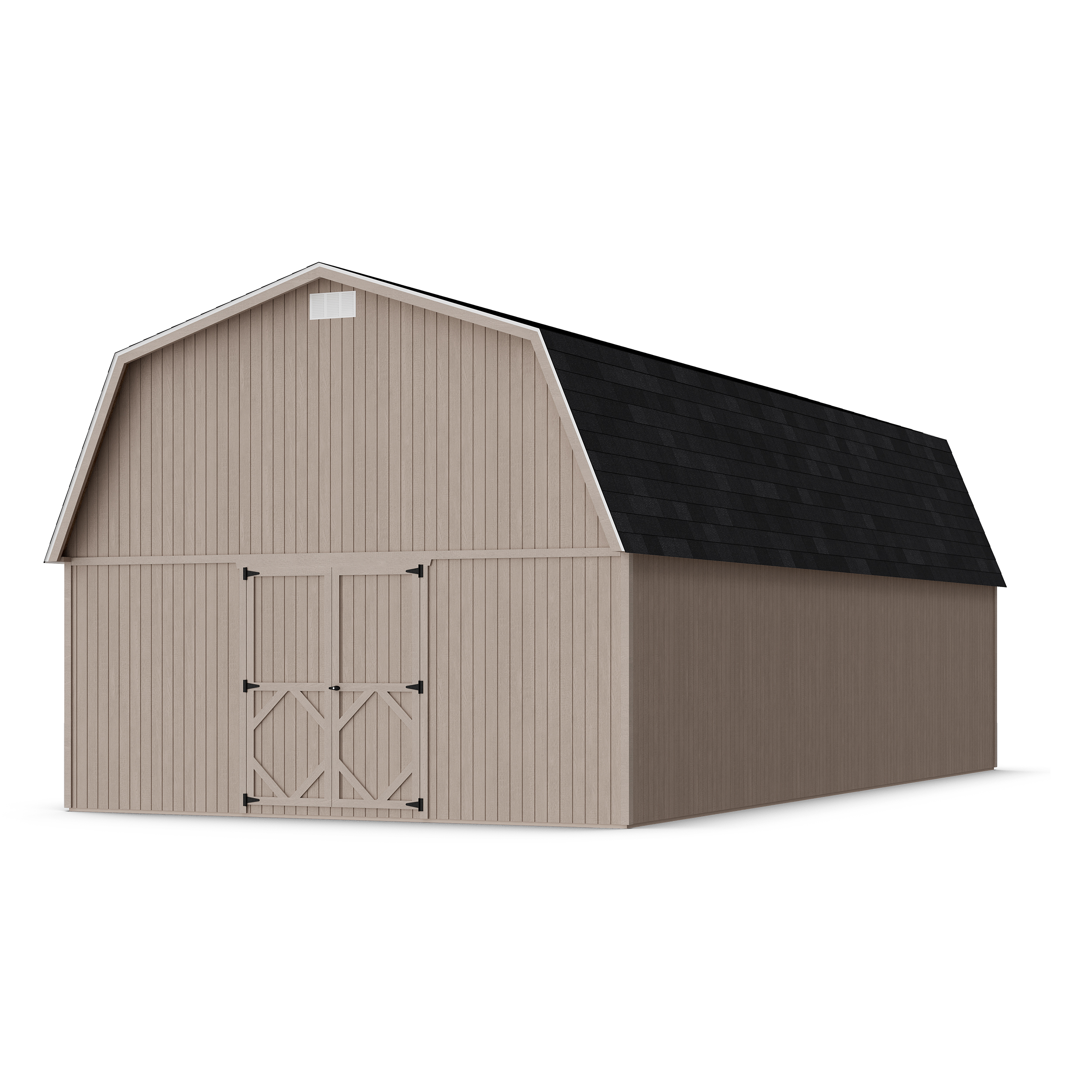Rendering of Classic Gambrel Large Barn Shed in assembly process ready to be painted.