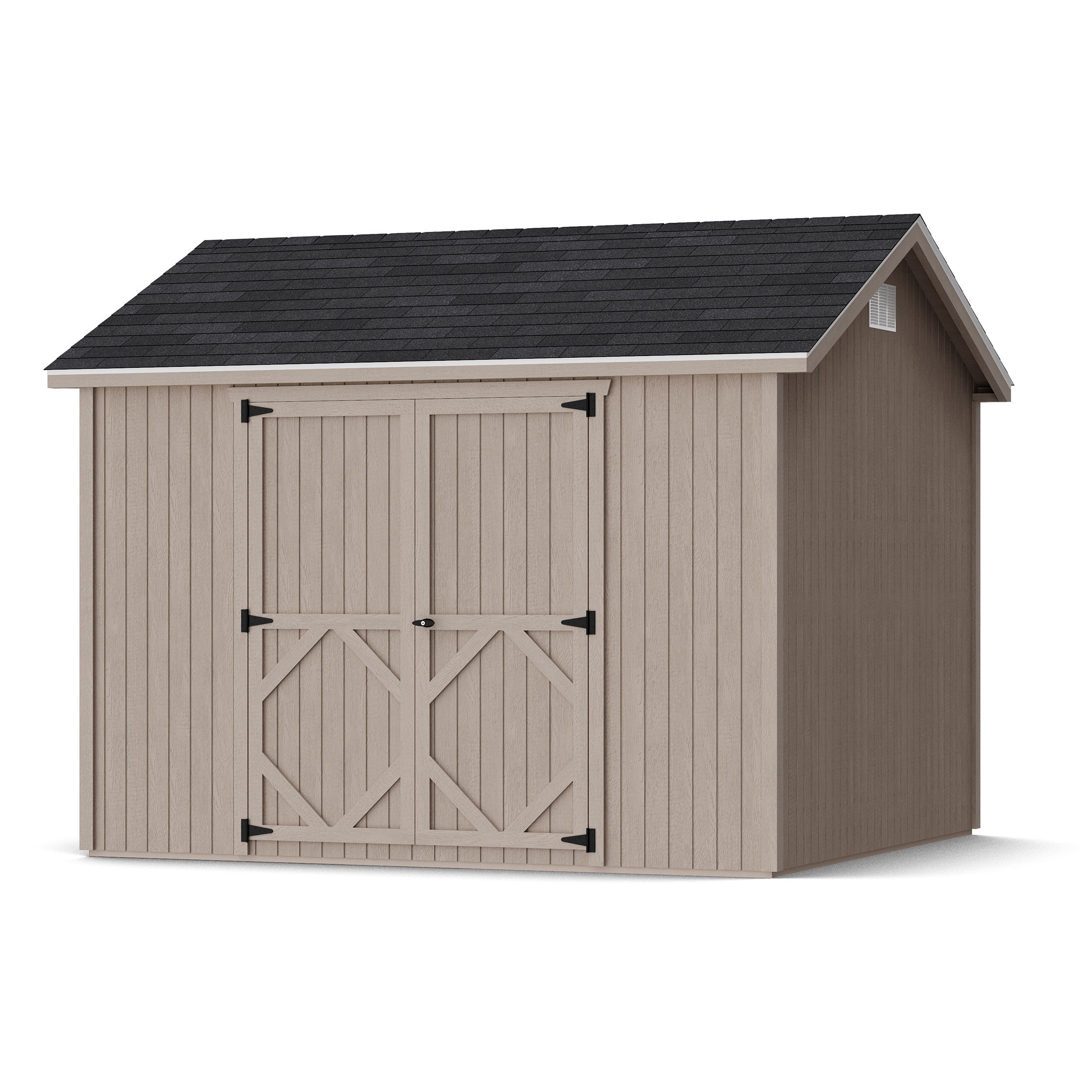 Rendering of Classic Gable Shed with Side Entry in assembly process ready to be painted.