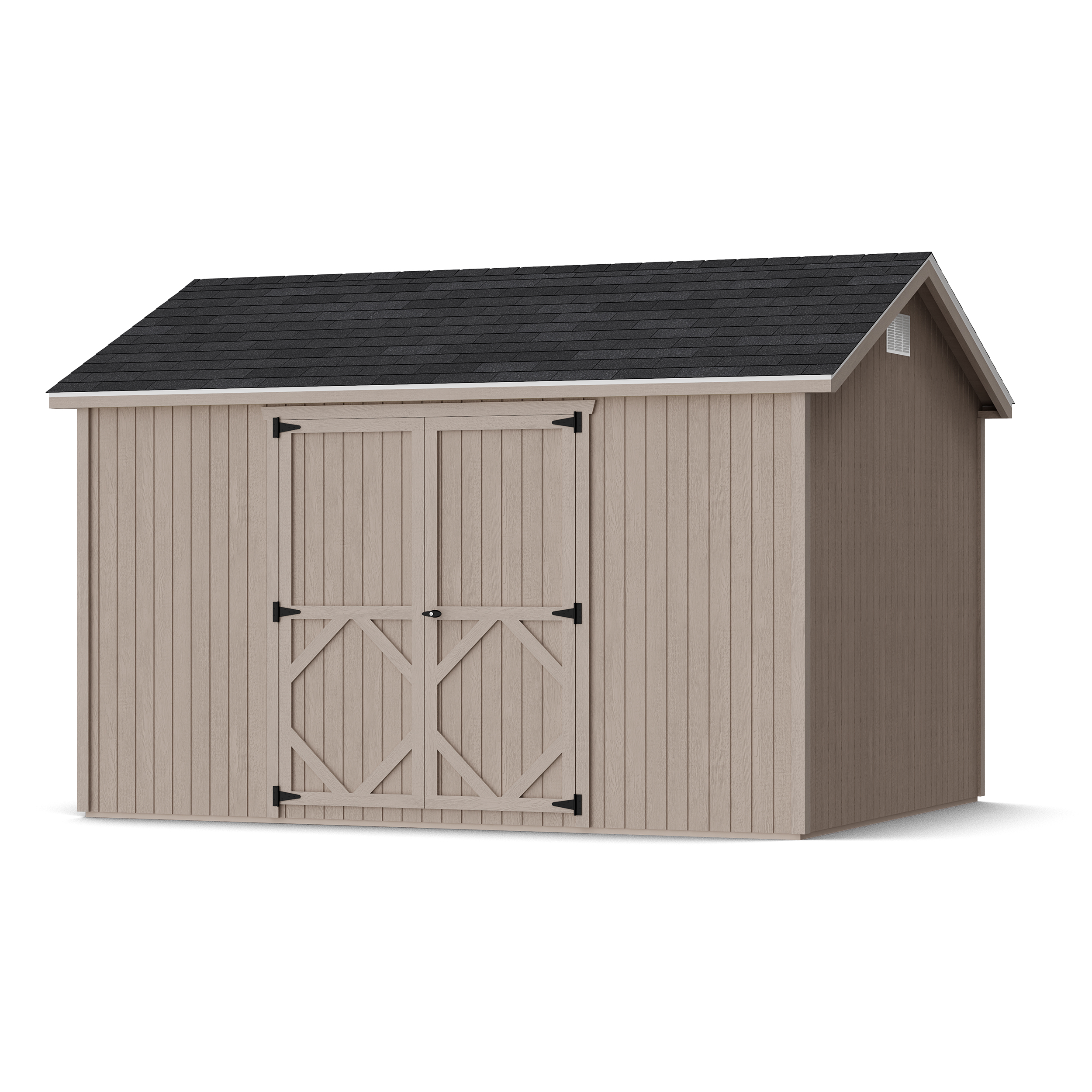 Rendering of Classic Gable Shed with Side Entry in assembly process ready to be painted.