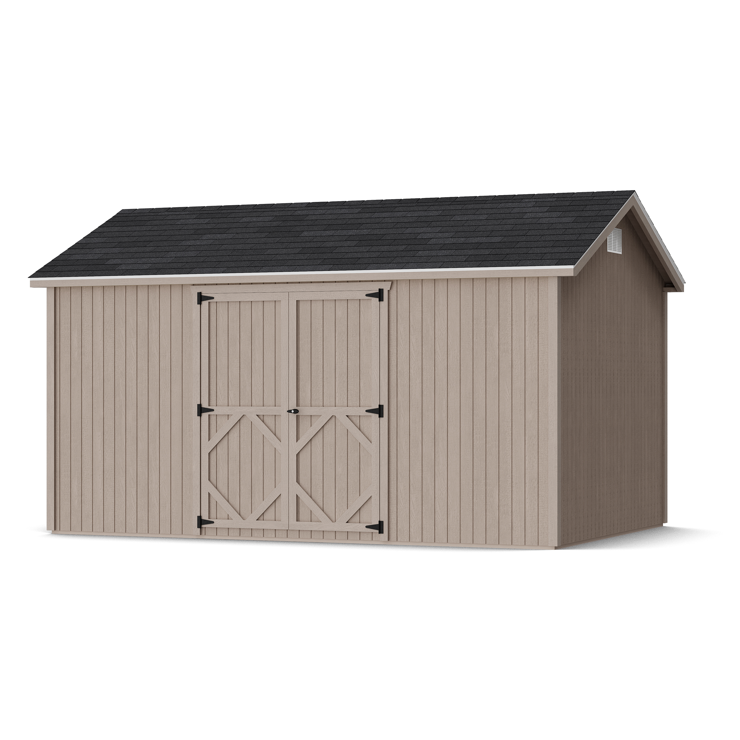 Rendering of Classic Gable Shed with Side Entry in assembly process ready to be painted.