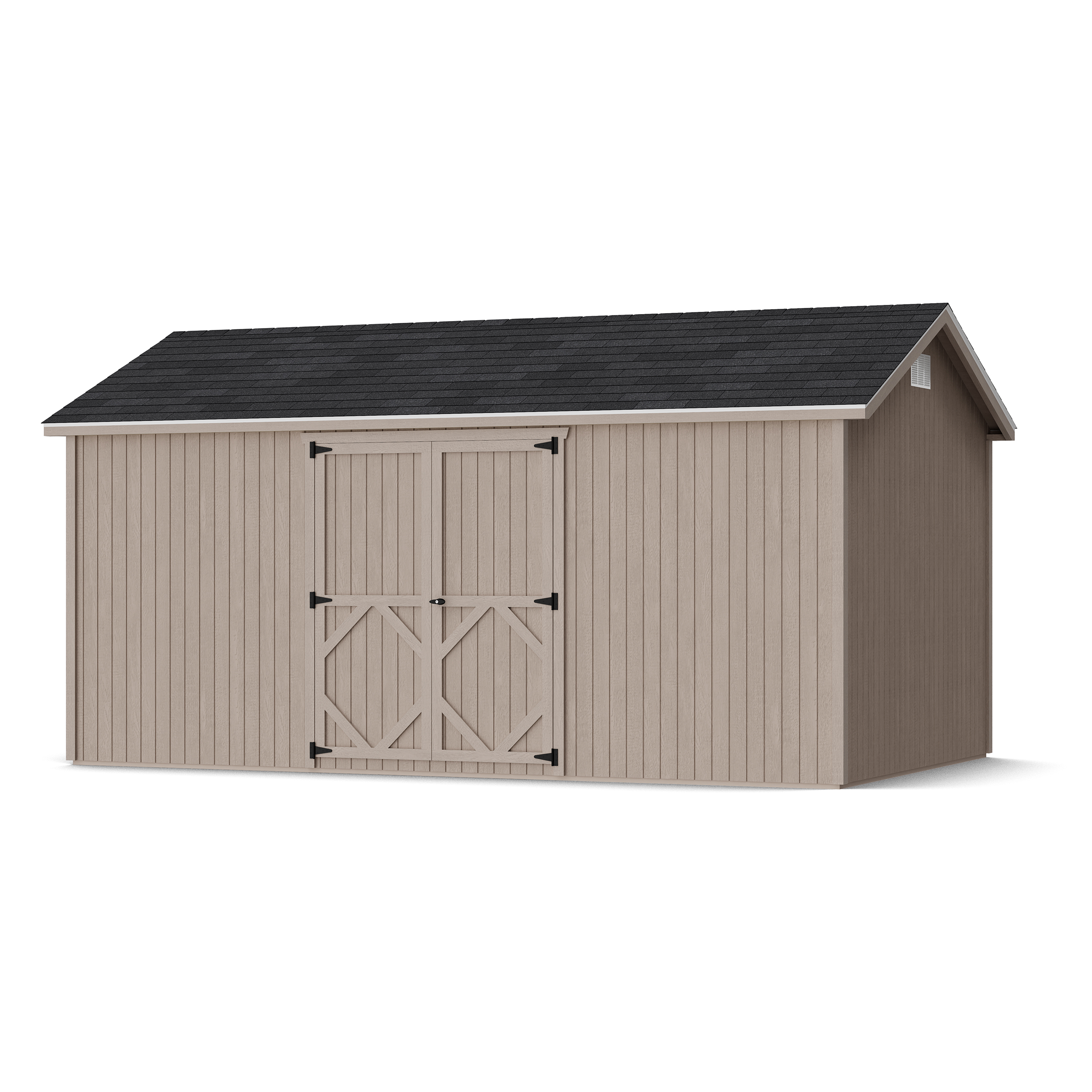 Rendering of Classic Gable Shed with Side Entry in assembly process ready to be painted.