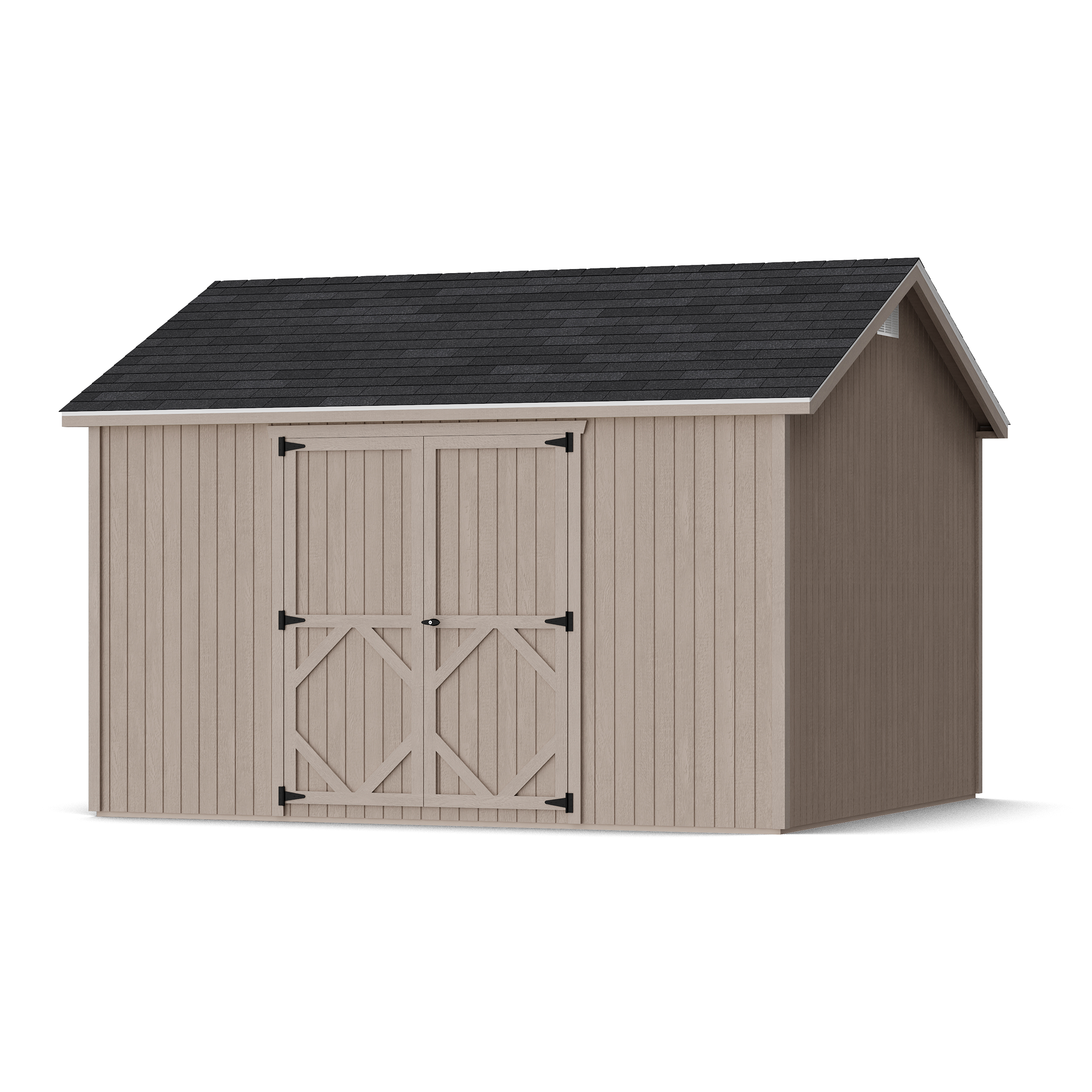 Rendering of Classic Gable Shed with Side Entry in assembly process ready to be painted.