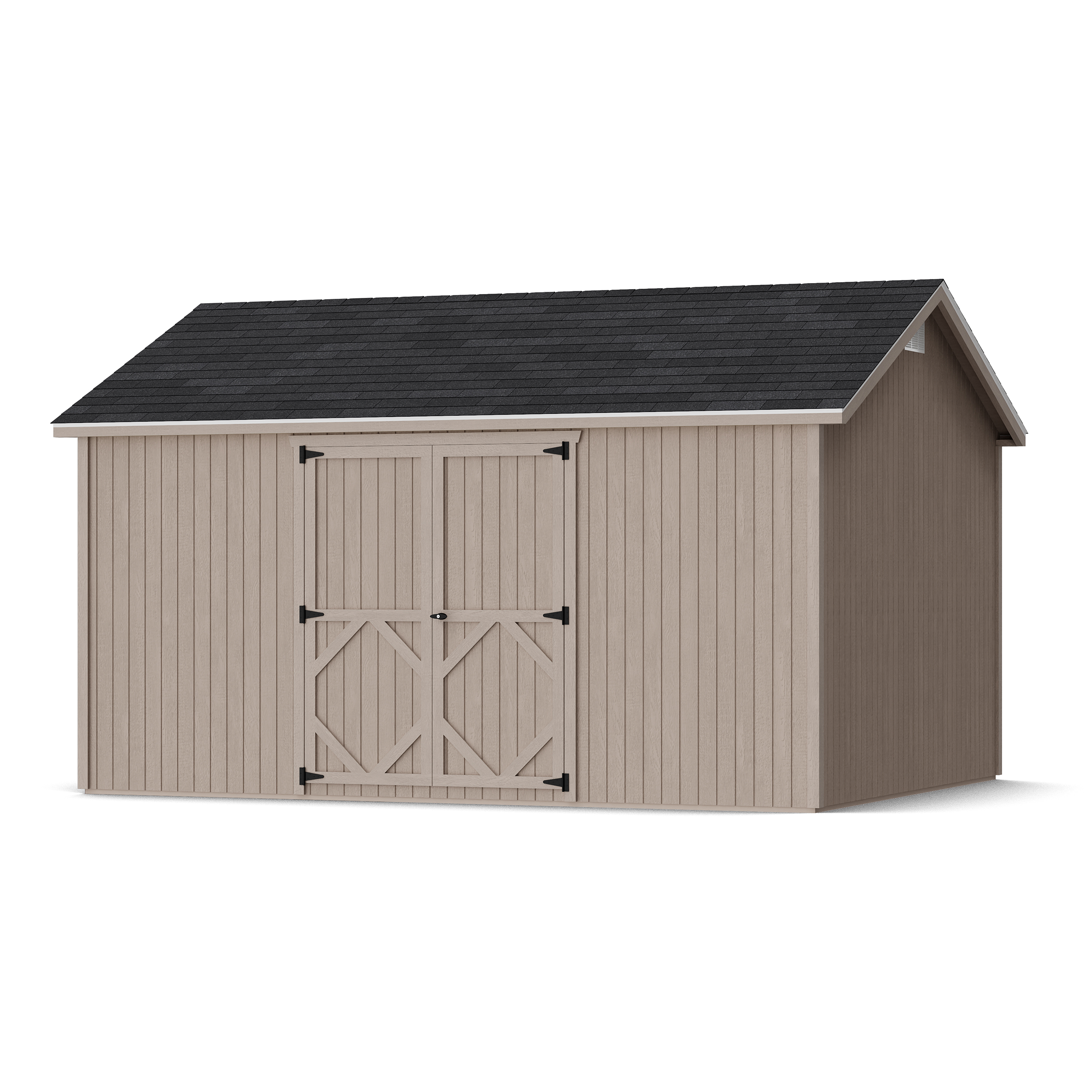 Rendering of Classic Gable Shed with Side Entry in assembly process ready to be painted.