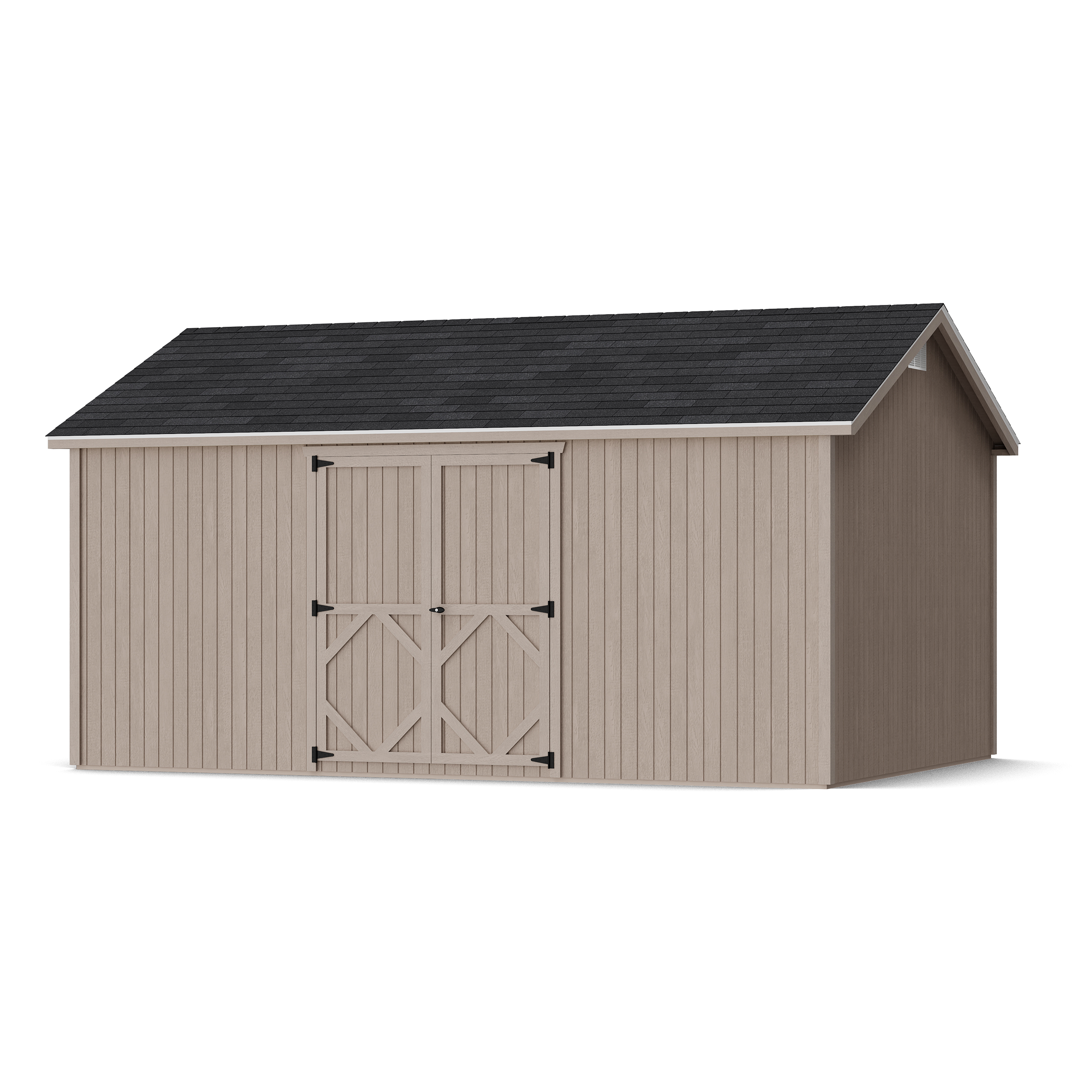 Rendering of Classic Gable Shed with Side Entry in assembly process ready to be painted.