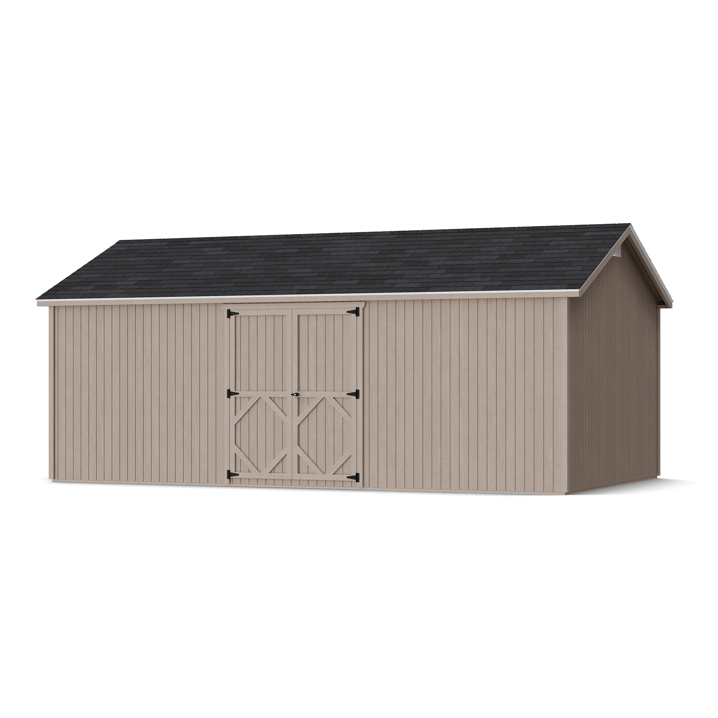 Rendering of Classic Gable Shed with Side Entry in assembly process ready to be painted.