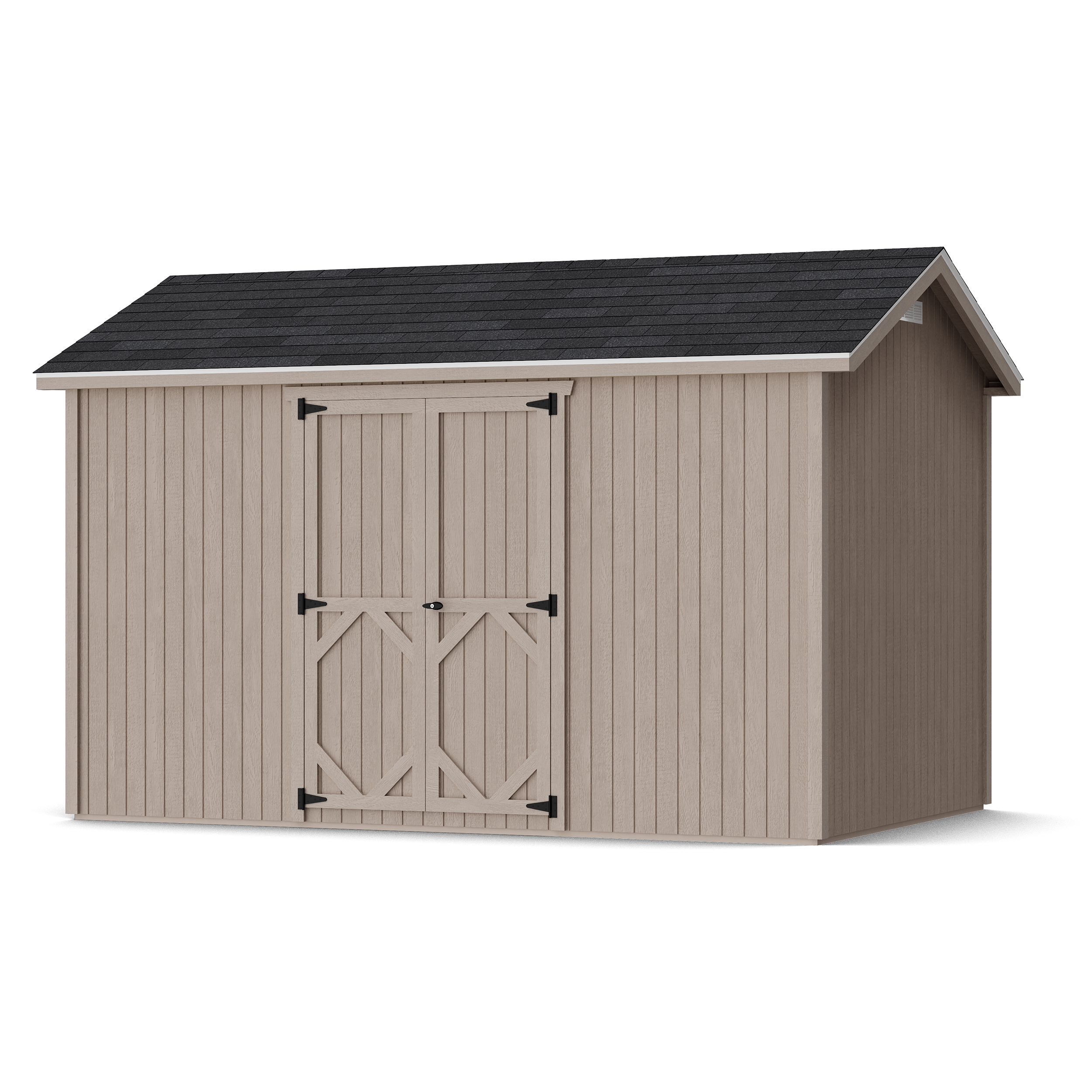 Rendering of Classic Gable Shed with Side Entry in assembly process ready to be painted.