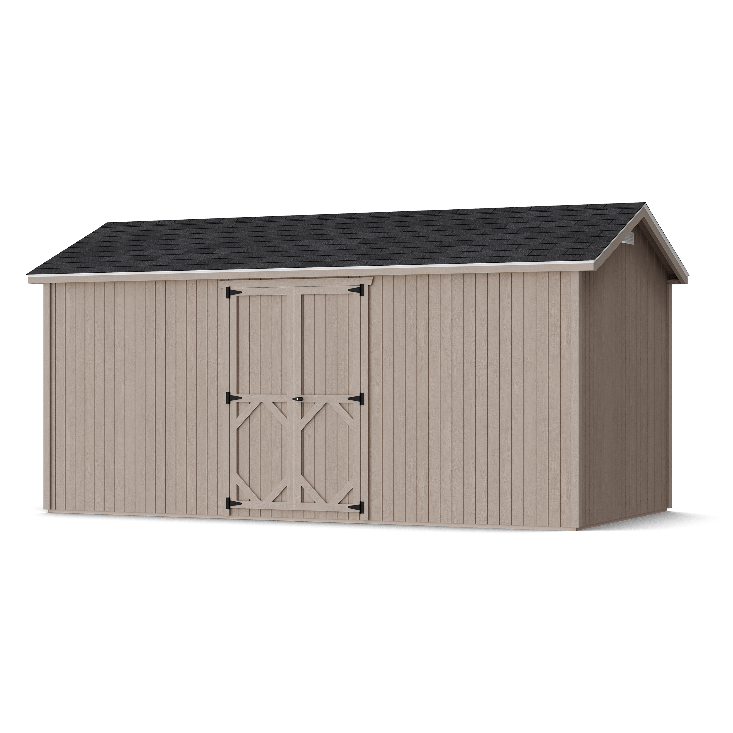 Rendering of Classic Gable Shed with Side Entry in assembly process ready to be painted.