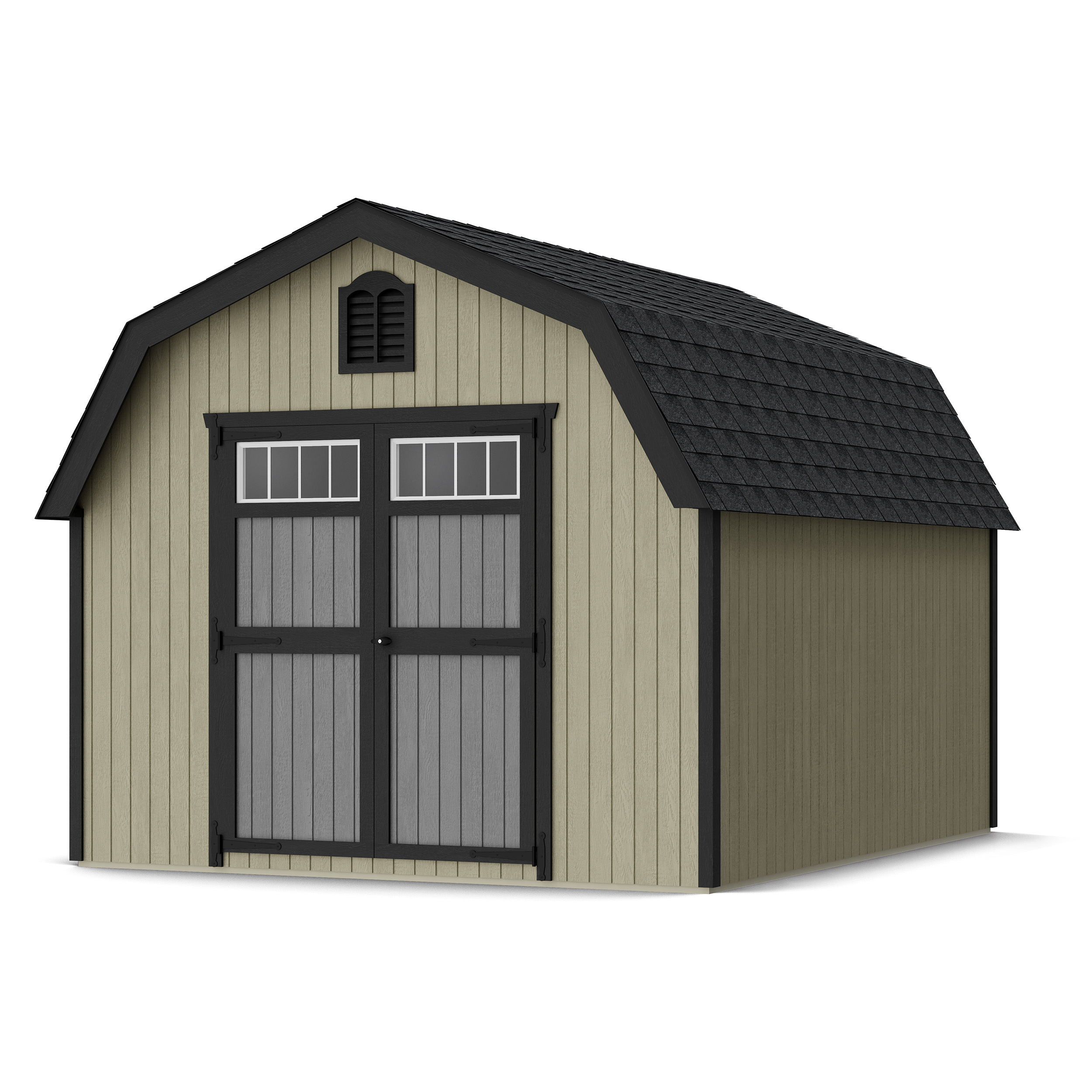 Rendering of Colonial Greenfield Barn Shed with shingles and paint.