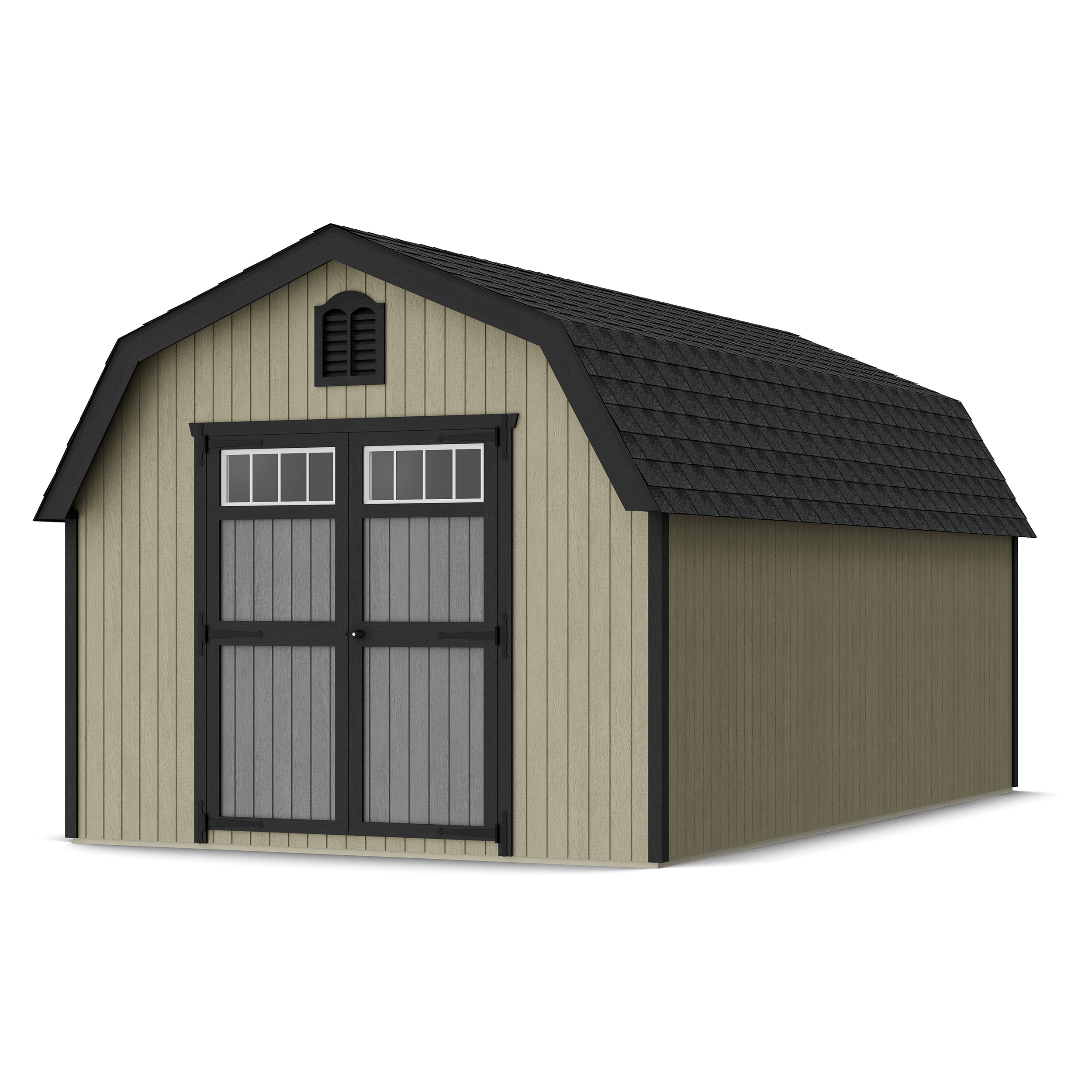 Rendering of Colonial Greenfield Barn Shed with shingles and paint.