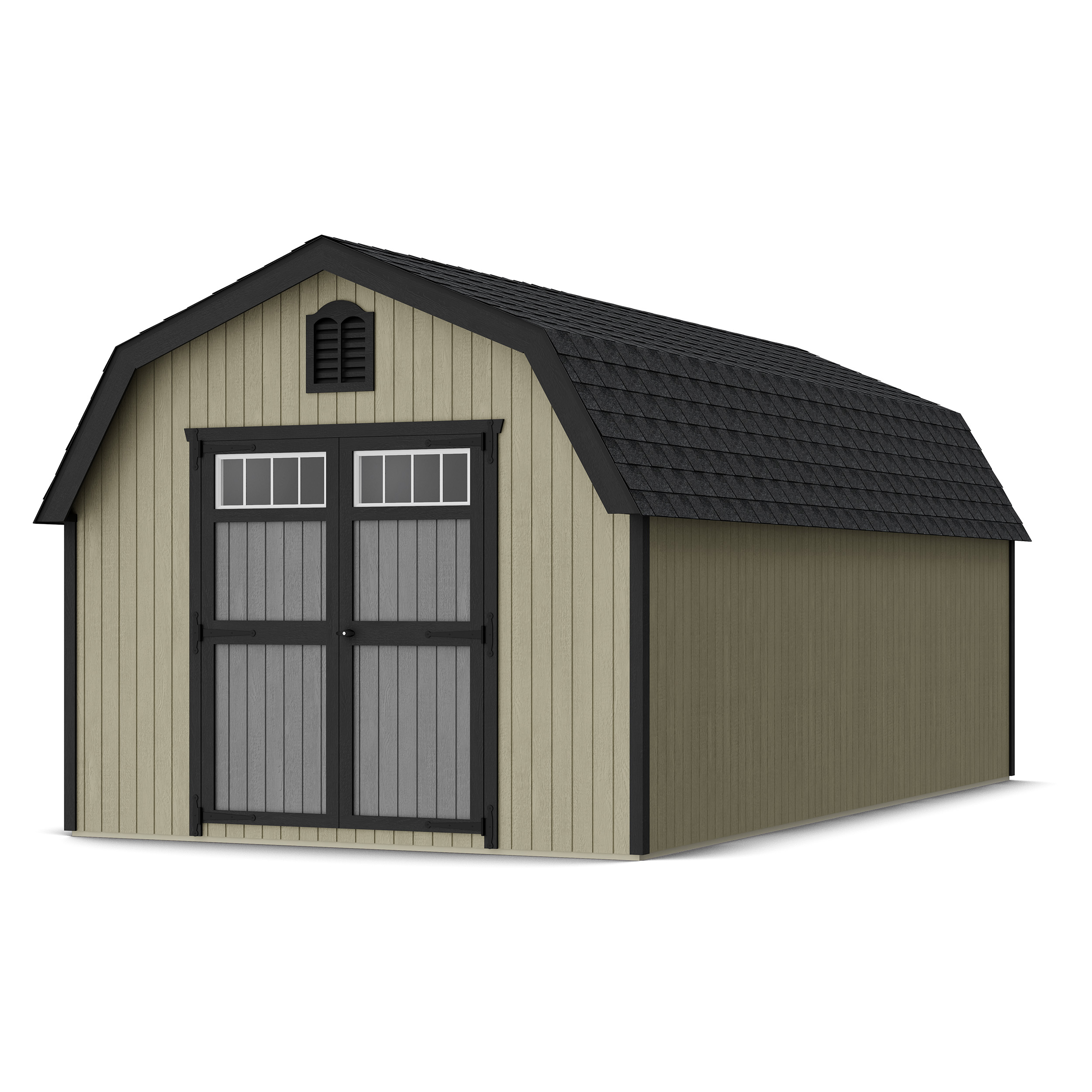 Rendering of Colonial Greenfield Barn Shed with shingles and paint.
