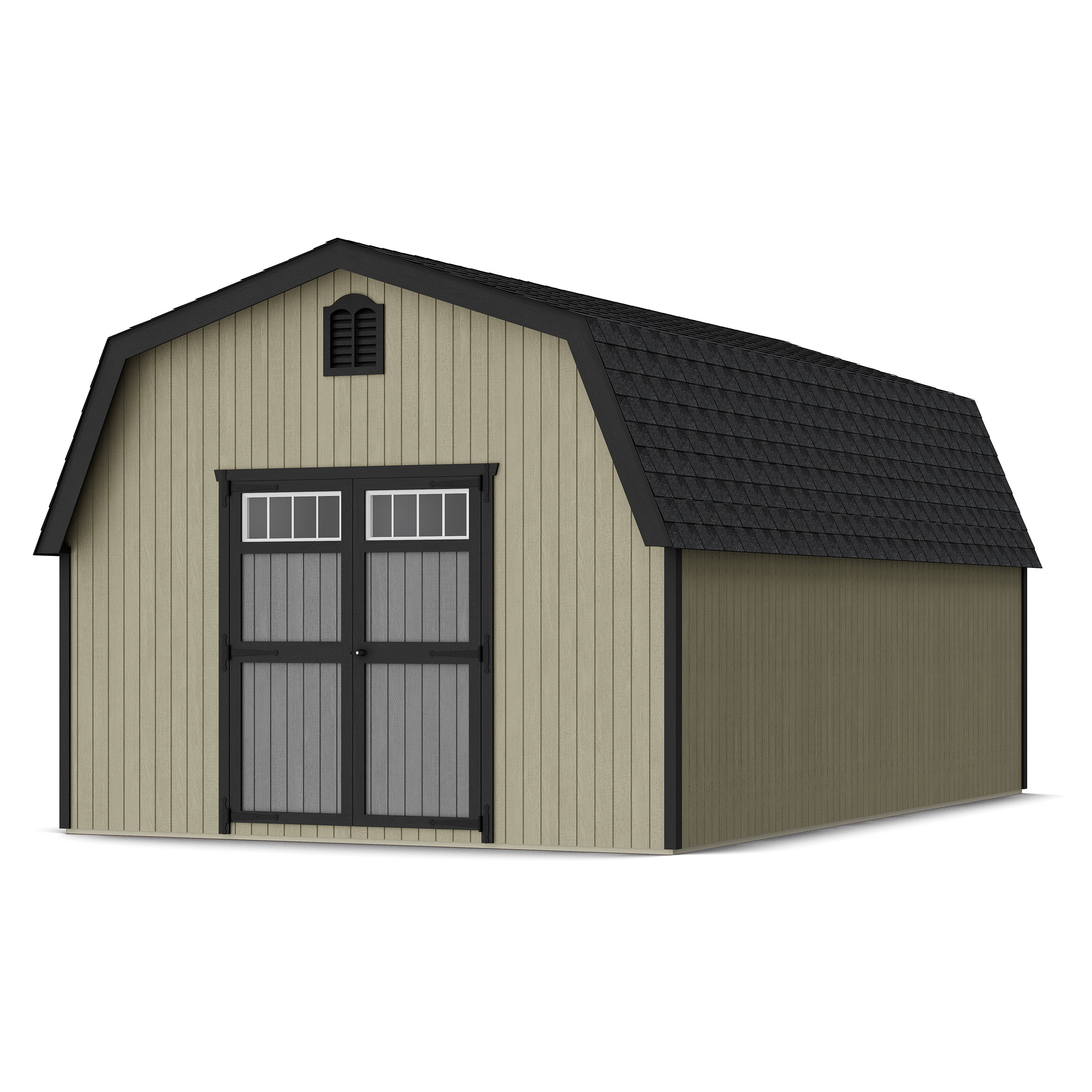 Rendering of Colonial Greenfield Barn Shed with shingles and paint.