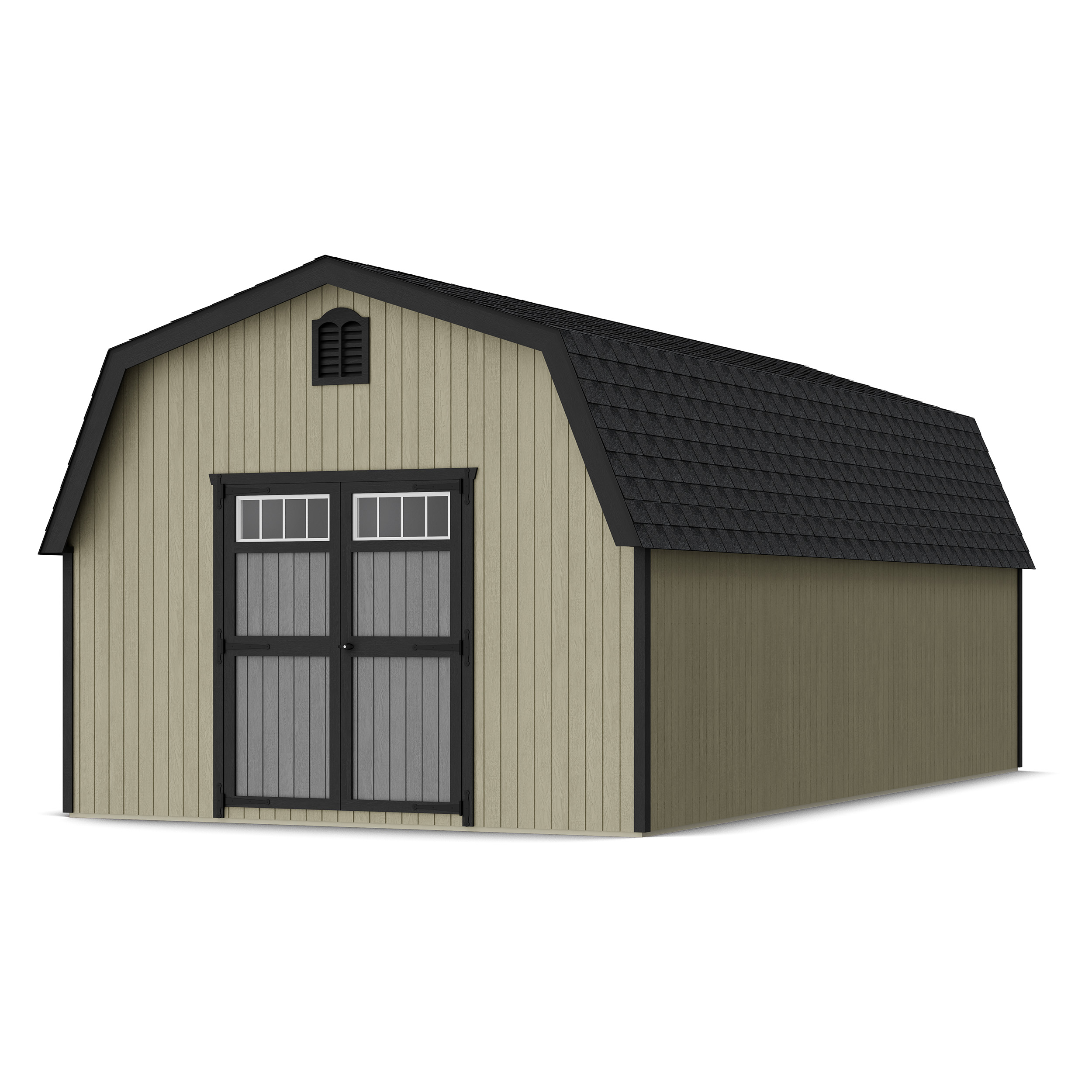 Rendering of Colonial Greenfield Barn Shed with shingles and paint.