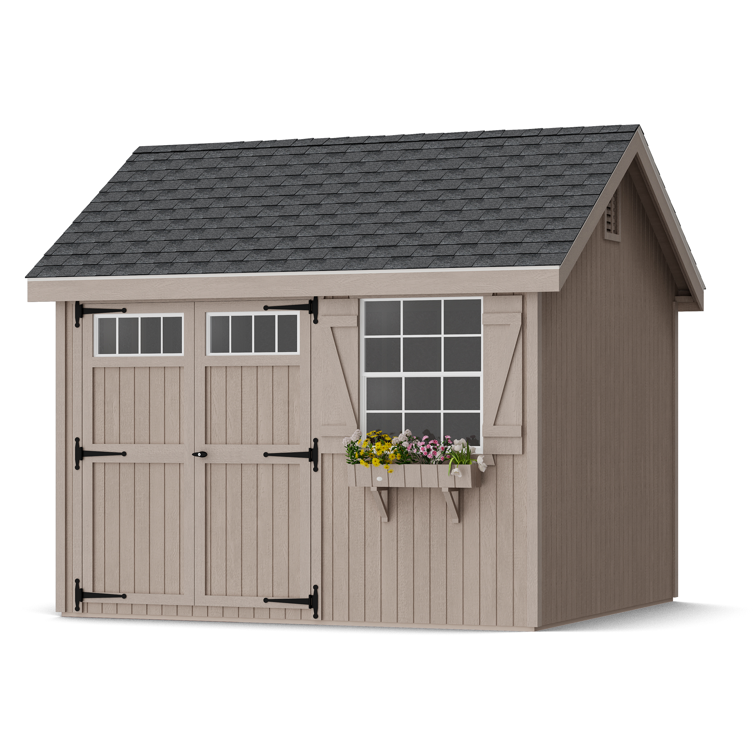 Rendering of Colonial Pinehurst Shed in assembly process ready to be painted.
