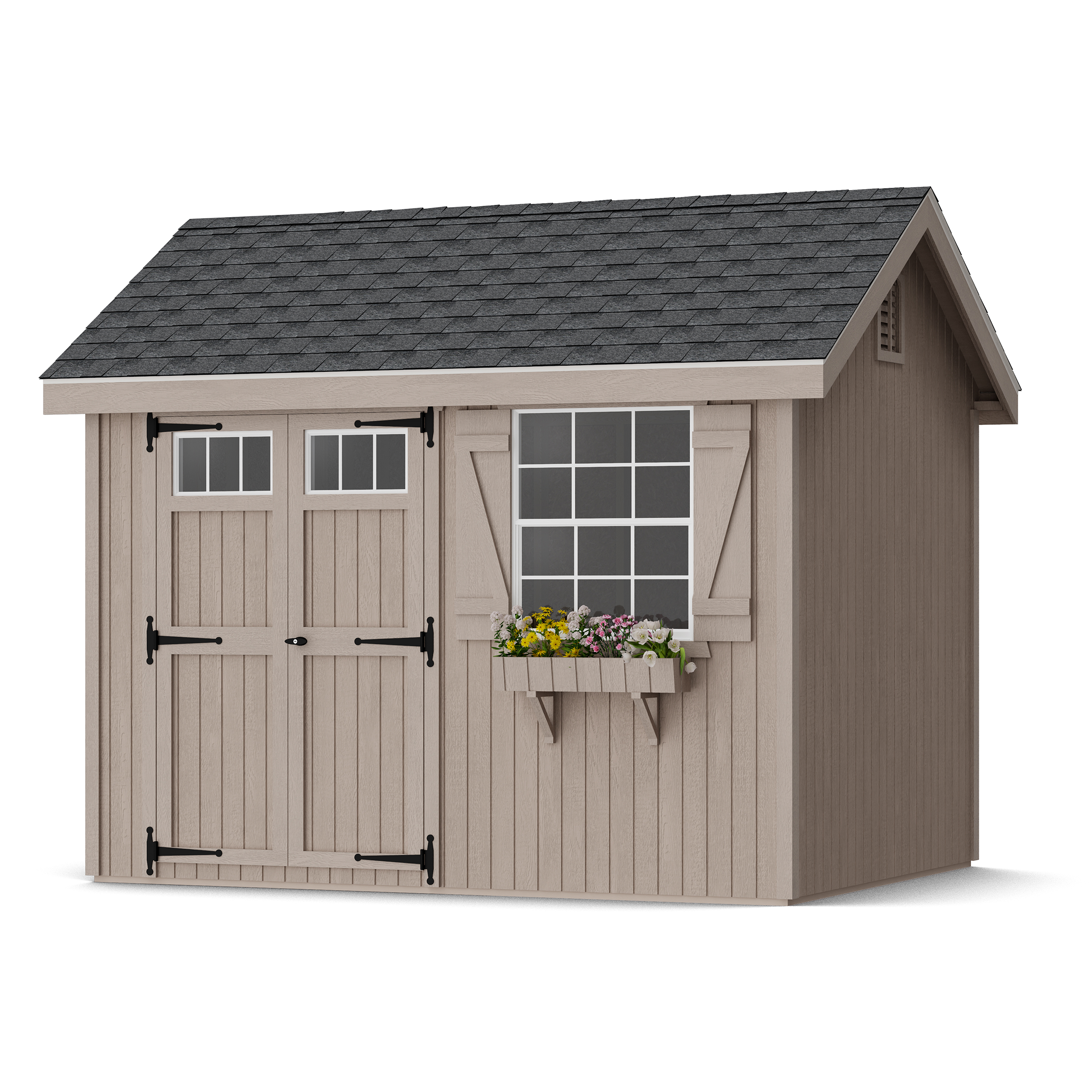 Rendering of Colonial Pinehurst Shed in assembly process ready to be painted.