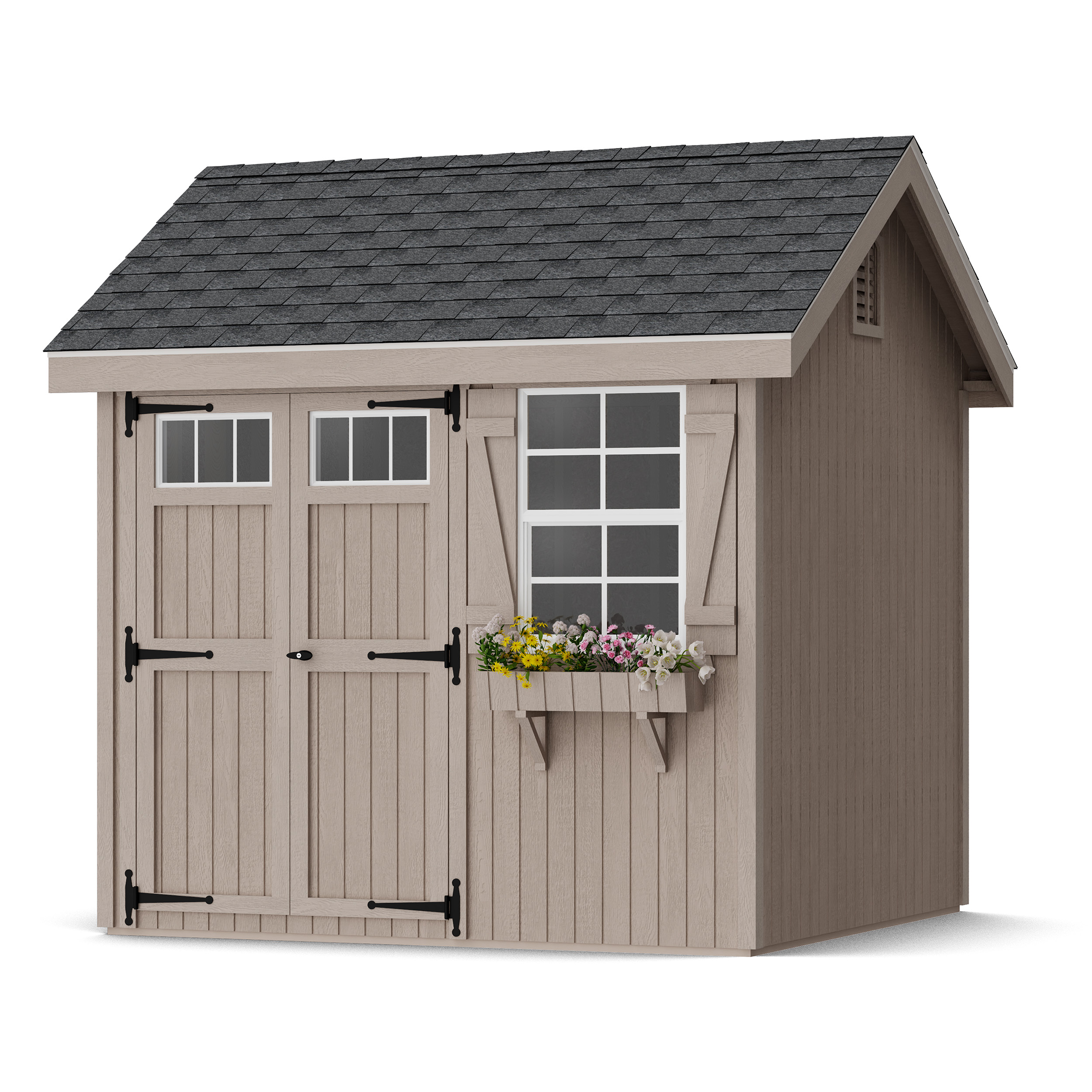 Rendering of Colonial Pinehurst Shed in assembly process ready to be painted.