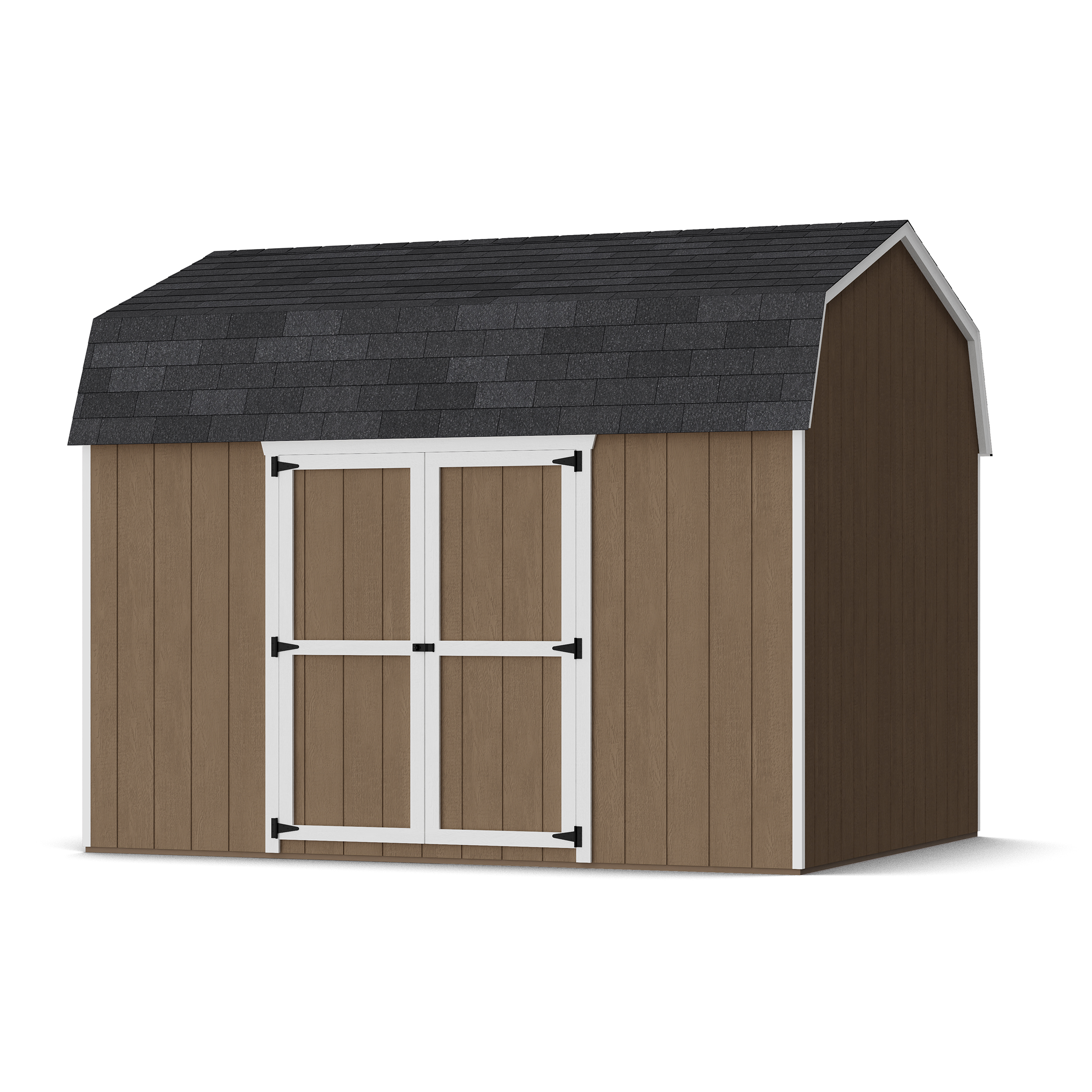 Rendering of Value Gambrel 6' Barn Shed with Side Entry with shingles and paint.