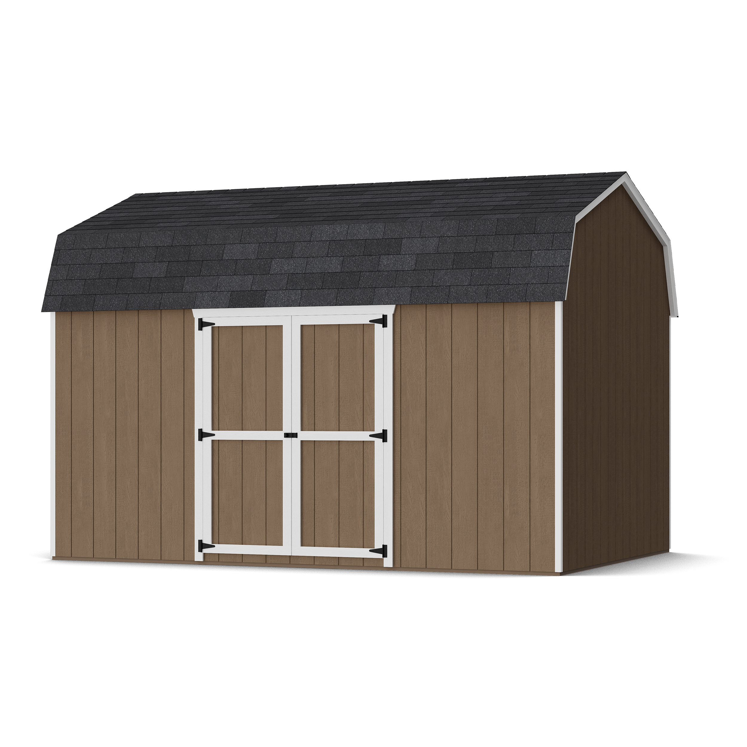 Rendering of Value Gambrel 6' Barn Shed with Side Entry with shingles and paint.
