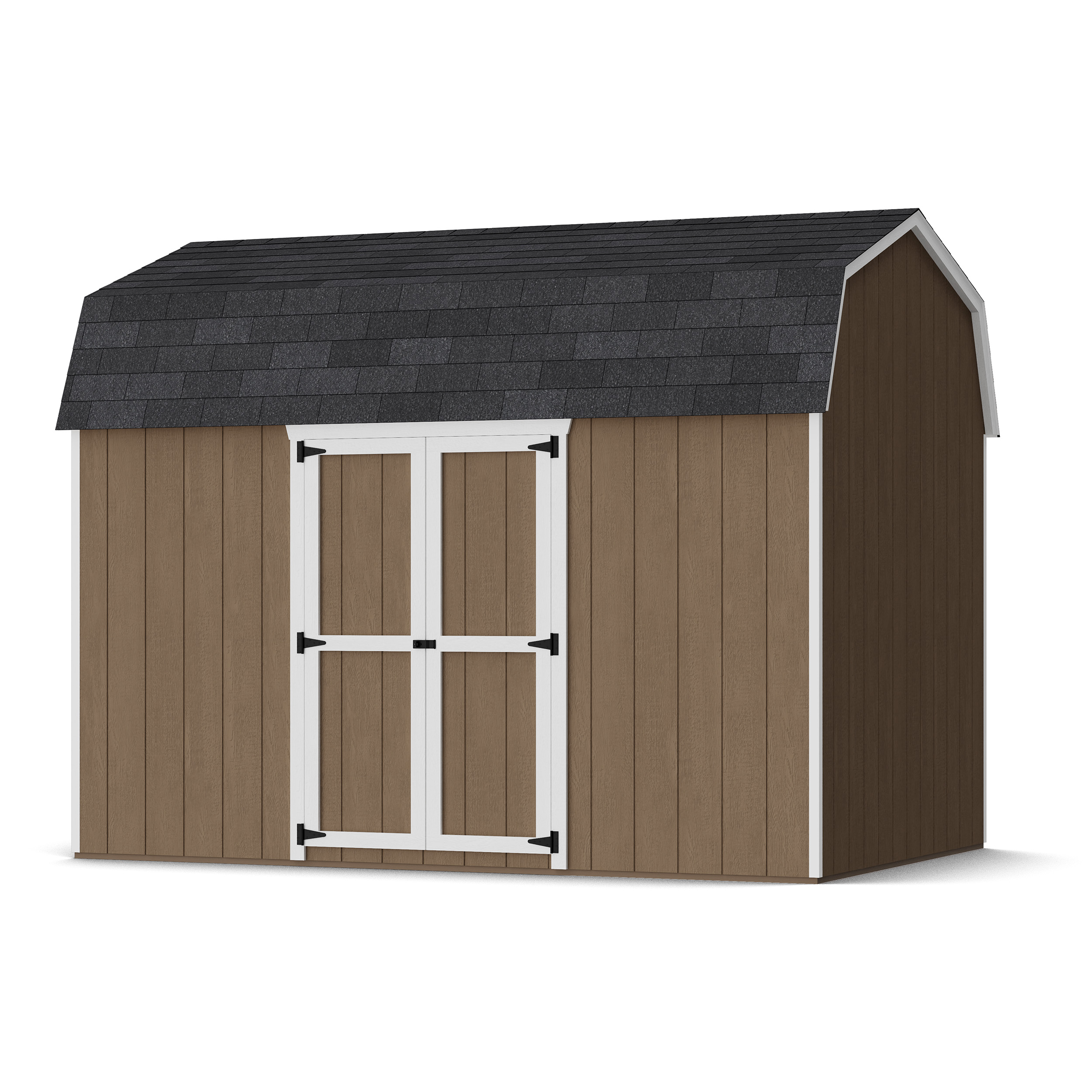 Rendering of Value Gambrel 6' Barn Shed with Side Entry with shingles and paint.