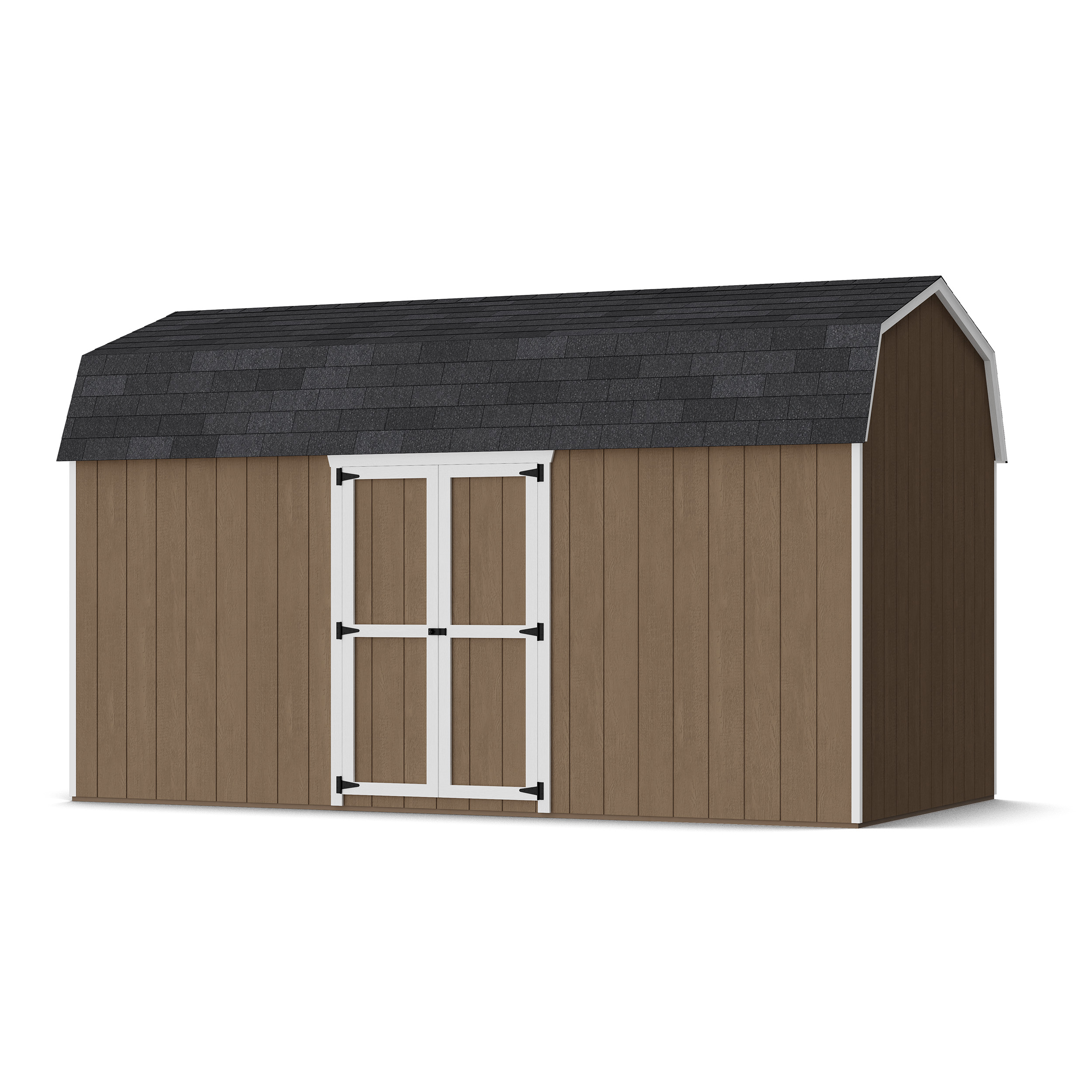 Rendering of Value Gambrel 6' Barn Shed with Side Entry with shingles and paint.