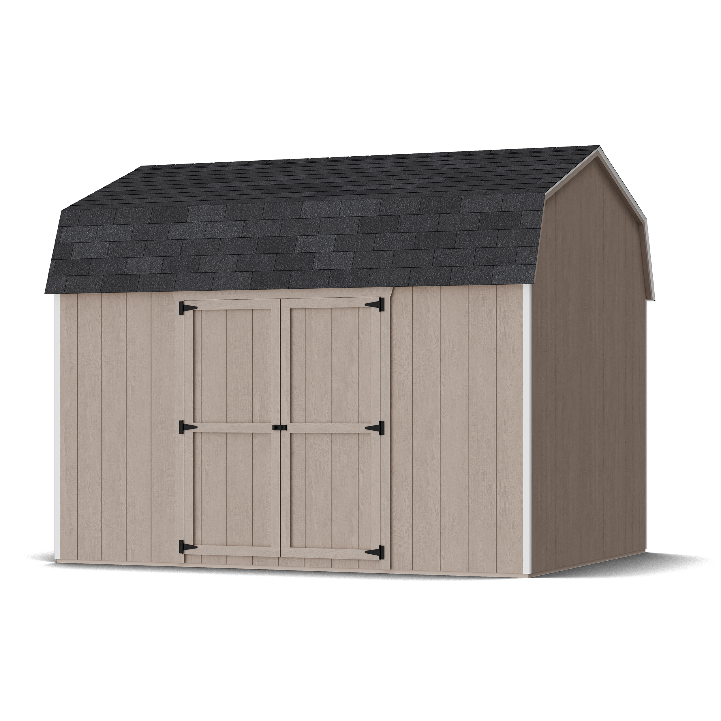 Rendering of Value Gambrel 6' Barn Shed with Side Entry in assembly process ready to be painted.