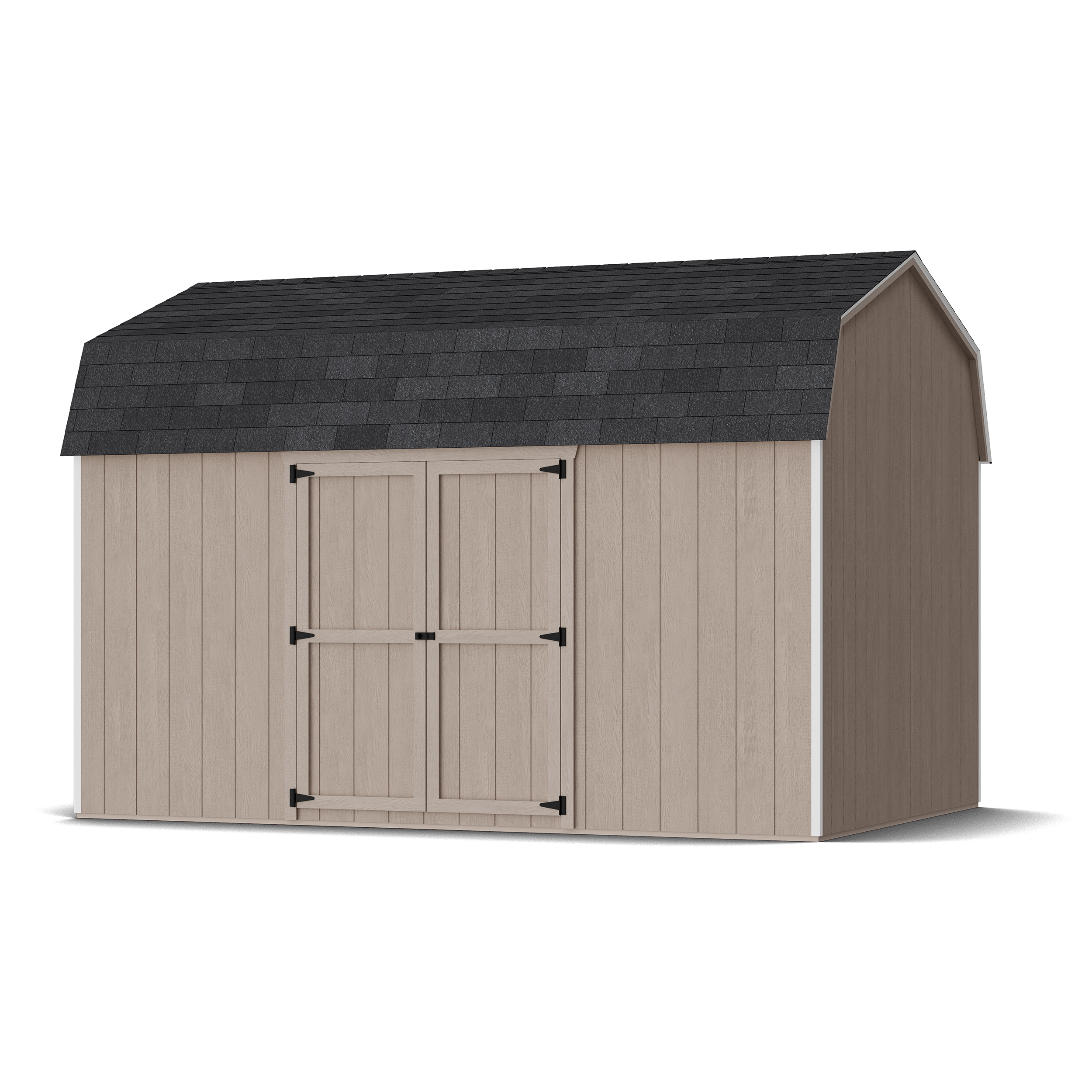 Rendering of Value Gambrel 6' Barn Shed with Side Entry in assembly process ready to be painted.