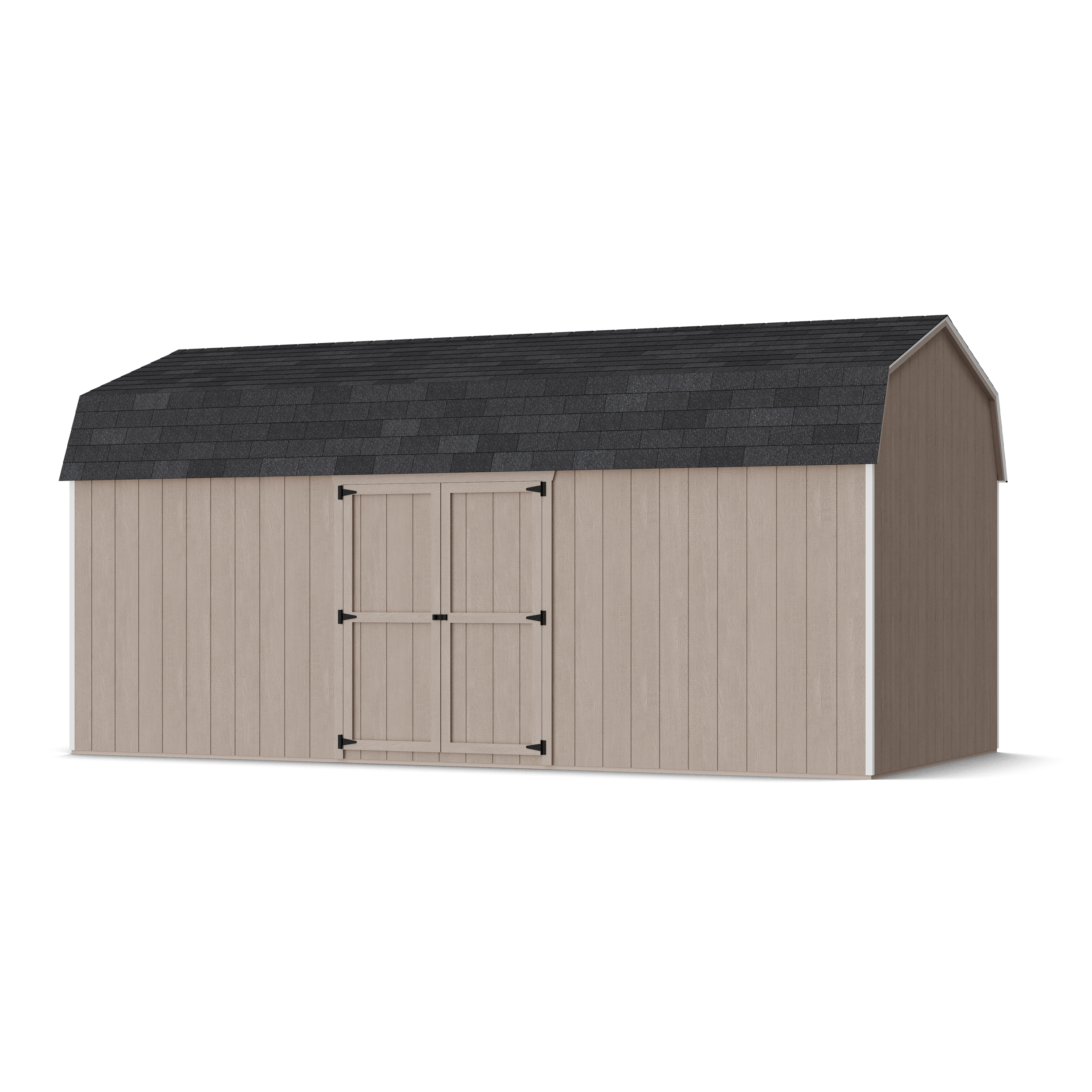 Rendering of Value Gambrel 6' Barn Shed with Side Entry in assembly process ready to be painted.